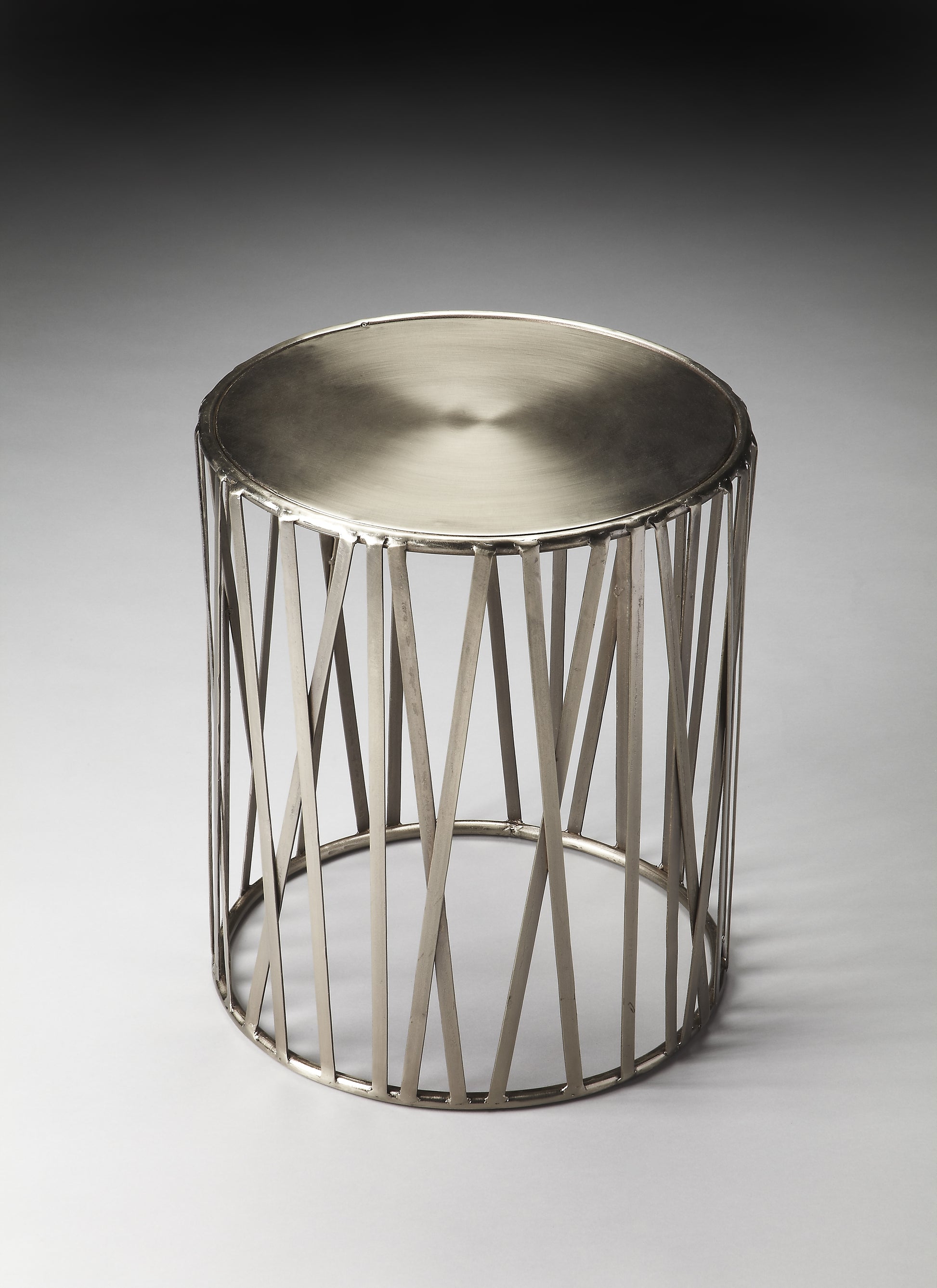 Butler Specialty Company Kruse 15.5 in. W Round Iron Drum Side Table, Silver