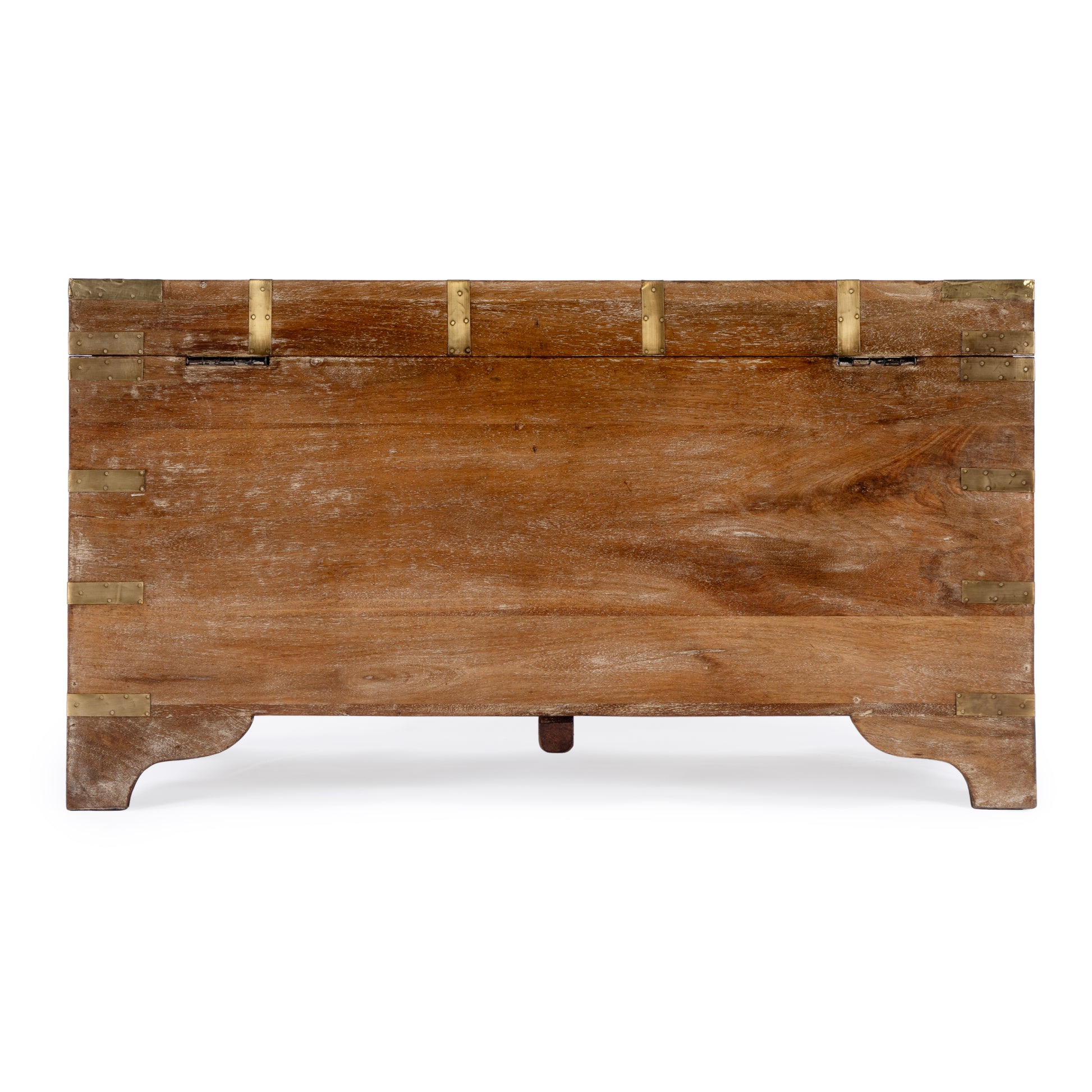 Butler Specialty Company Nador 32 in. W Rectangular Hand-Painted Brass Inlay Storage Trunk Coffee Table, Light Brown