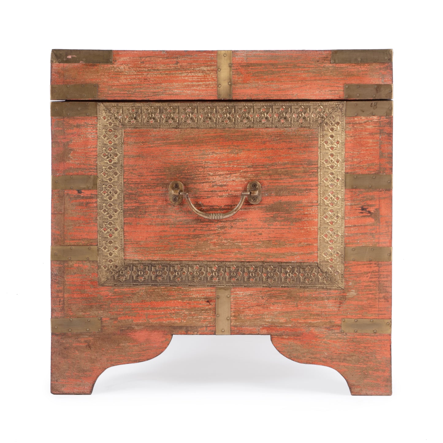 Butler Specialty Company Nador 32 in. W Rectangular Hand-Painted Brass Inlay Storage Trunk Coffee Table, Pink