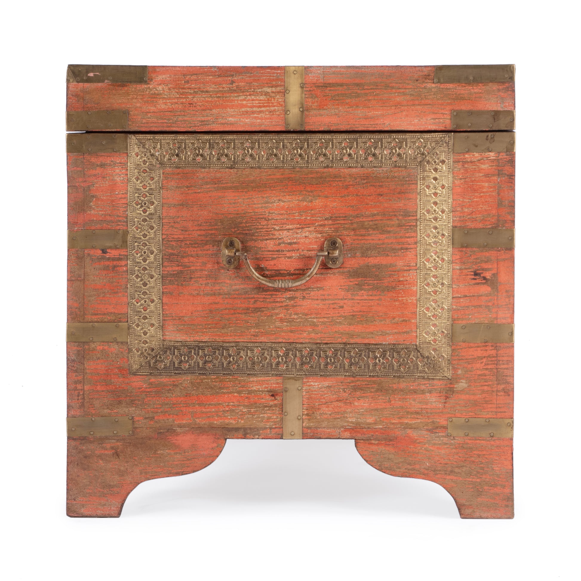 Butler Specialty Company Nador 32 in. W Rectangular Hand-Painted Brass Inlay Storage Trunk Coffee Table, Pink
