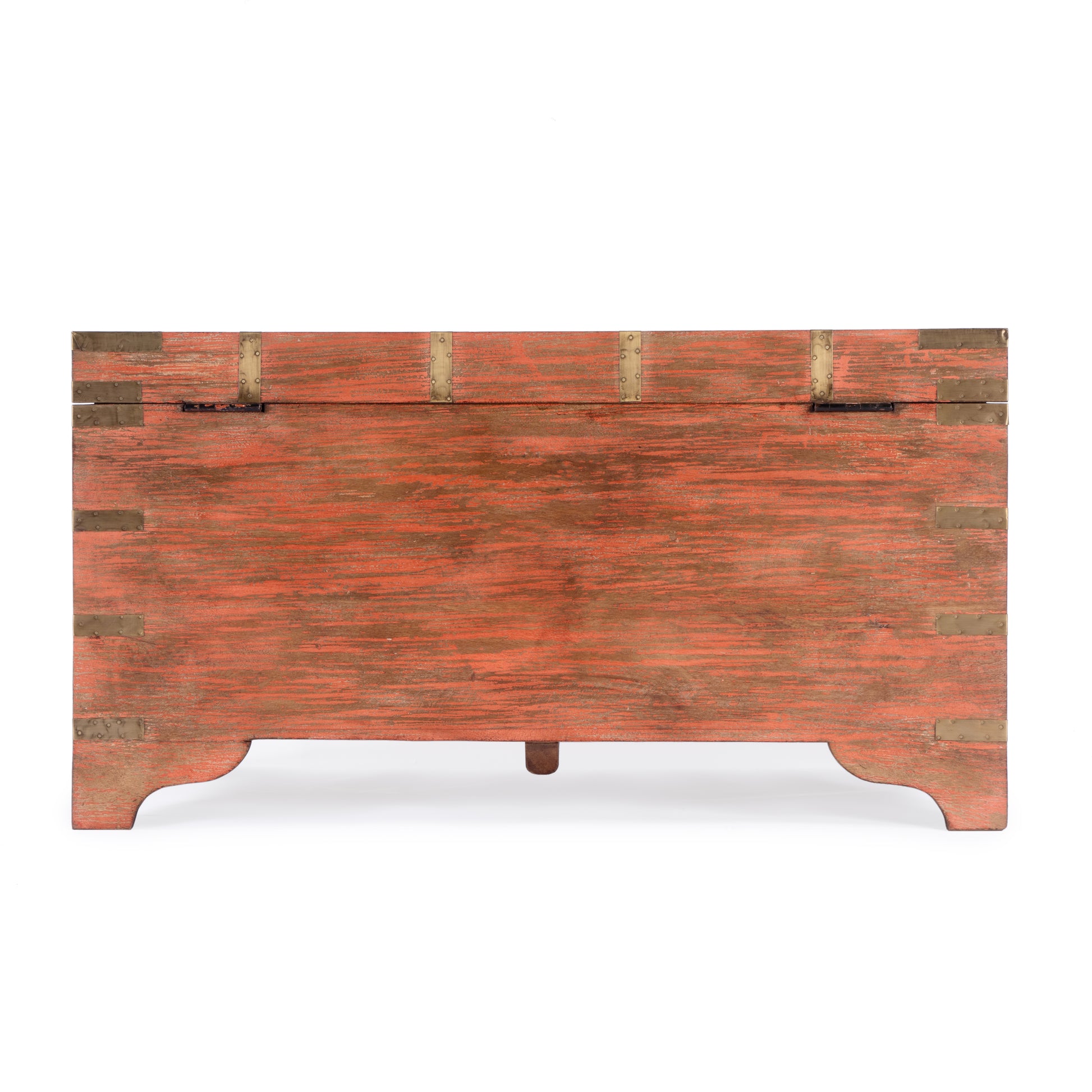 Butler Specialty Company Nador 32 in. W Rectangular Hand-Painted Brass Inlay Storage Trunk Coffee Table, Pink