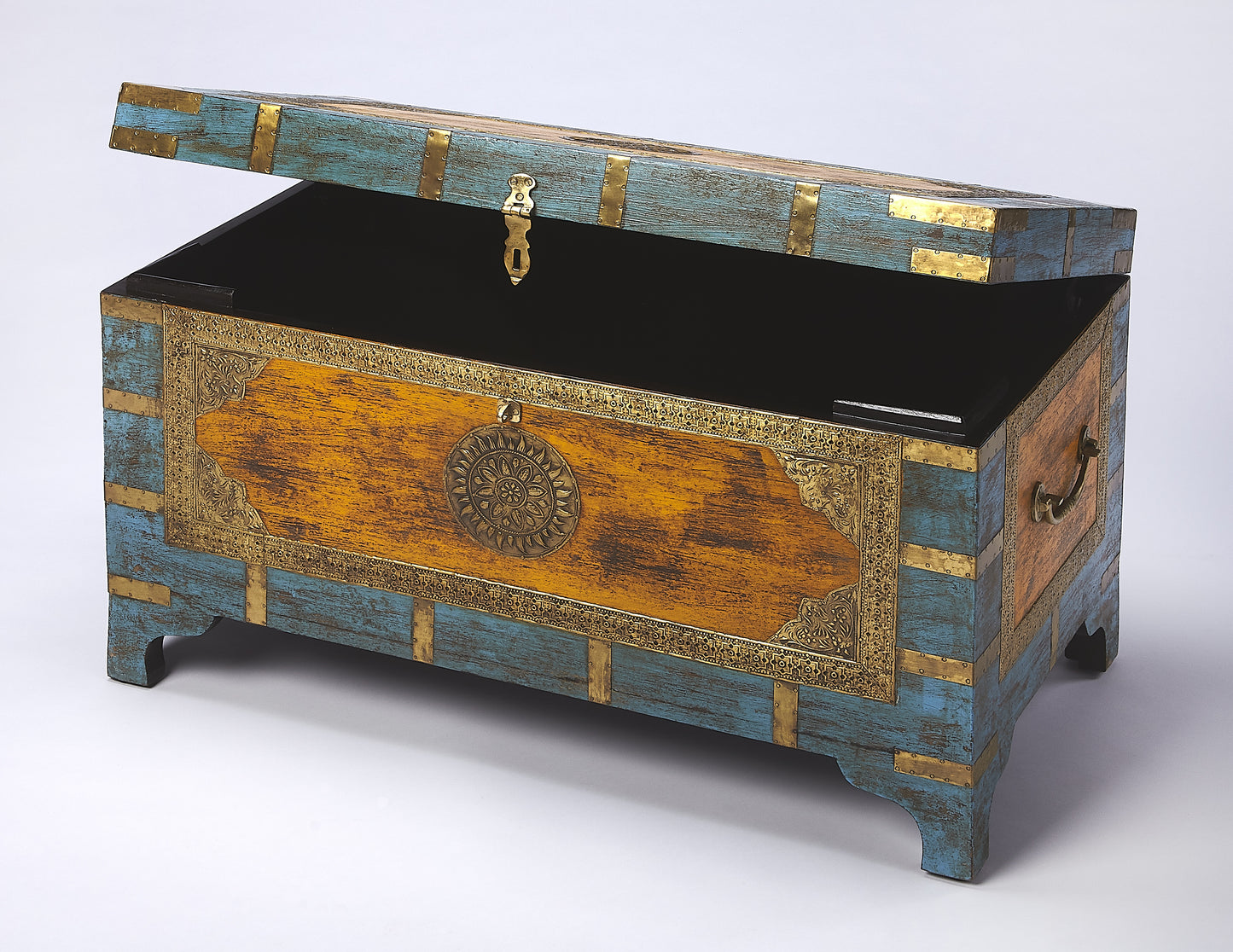 Butler Specialty Company Nador 32 in. W Rectangular Hand-Painted Brass Inlay Storage Trunk Coffee Table, Assorted