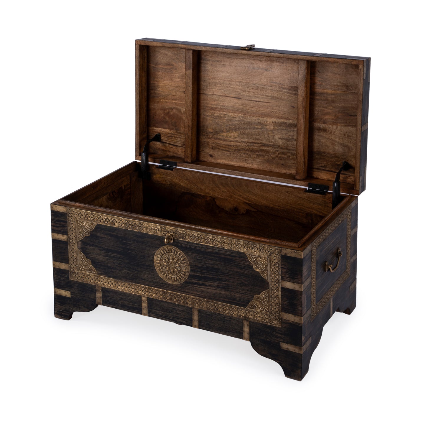Nador Hand-Painted Brass Inlay Storage Trunk Coffee Table in Brown  3365451