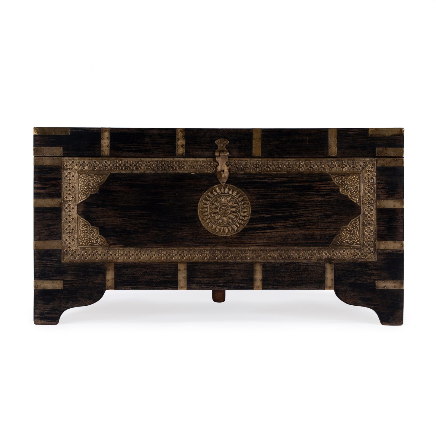Butler Specialty Company Nador Hand-Painted Brass Inlay Storage Trunk Coffee Table, Brown