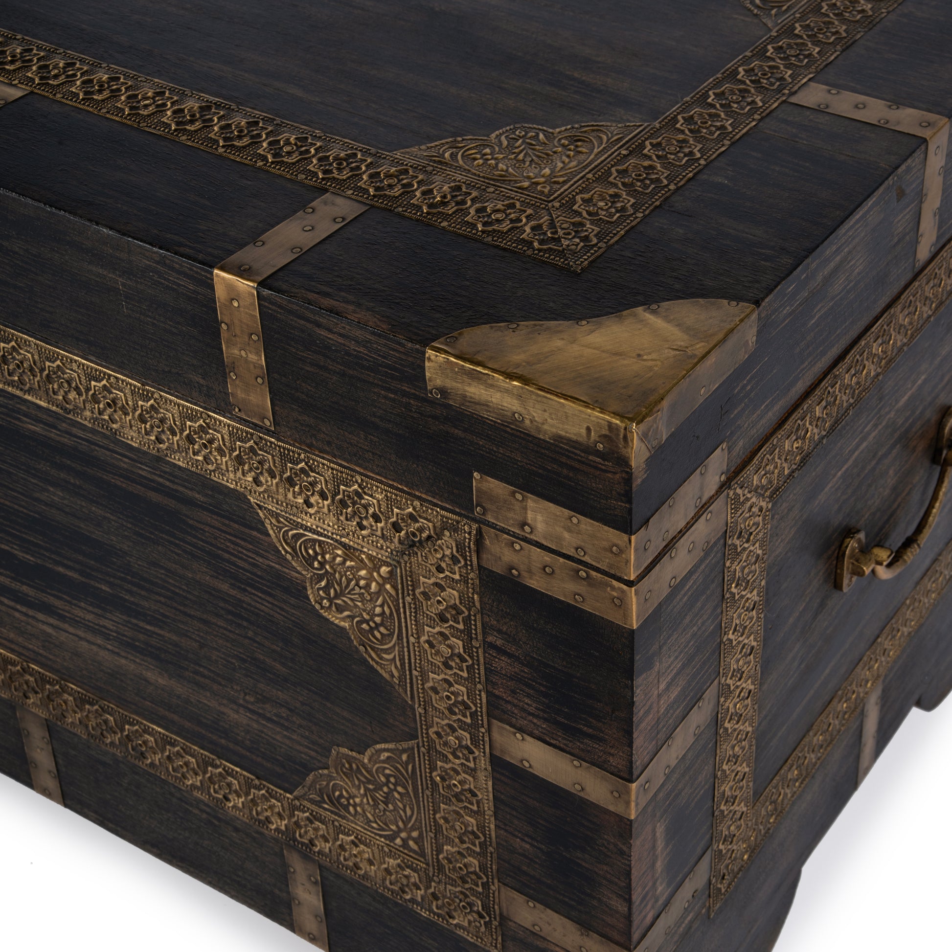 Butler Specialty Company Nador Hand-Painted Brass Inlay Storage Trunk Coffee Table, Brown