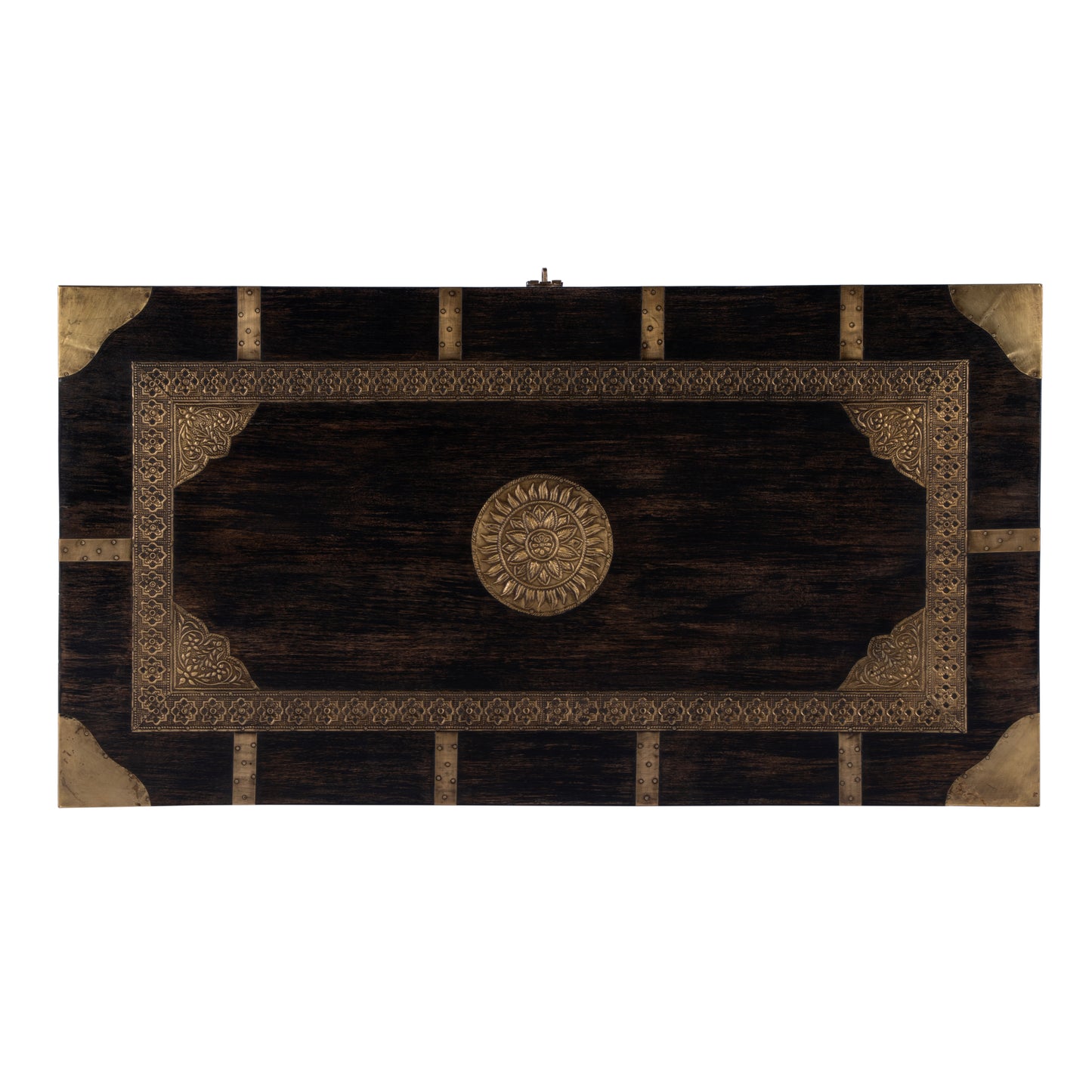 Nador Hand-Painted Brass Inlay Storage Trunk Coffee Table in Brown  3365451