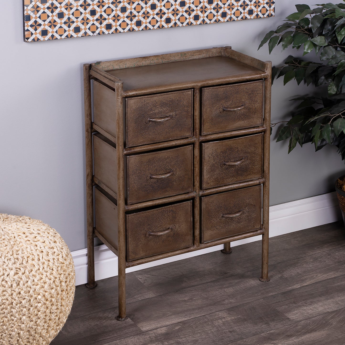 Butler Specialty Company Cameron 23 in. W Rectangular Iron Industrial Chic 6 Drawer Accent Chest, Bronze