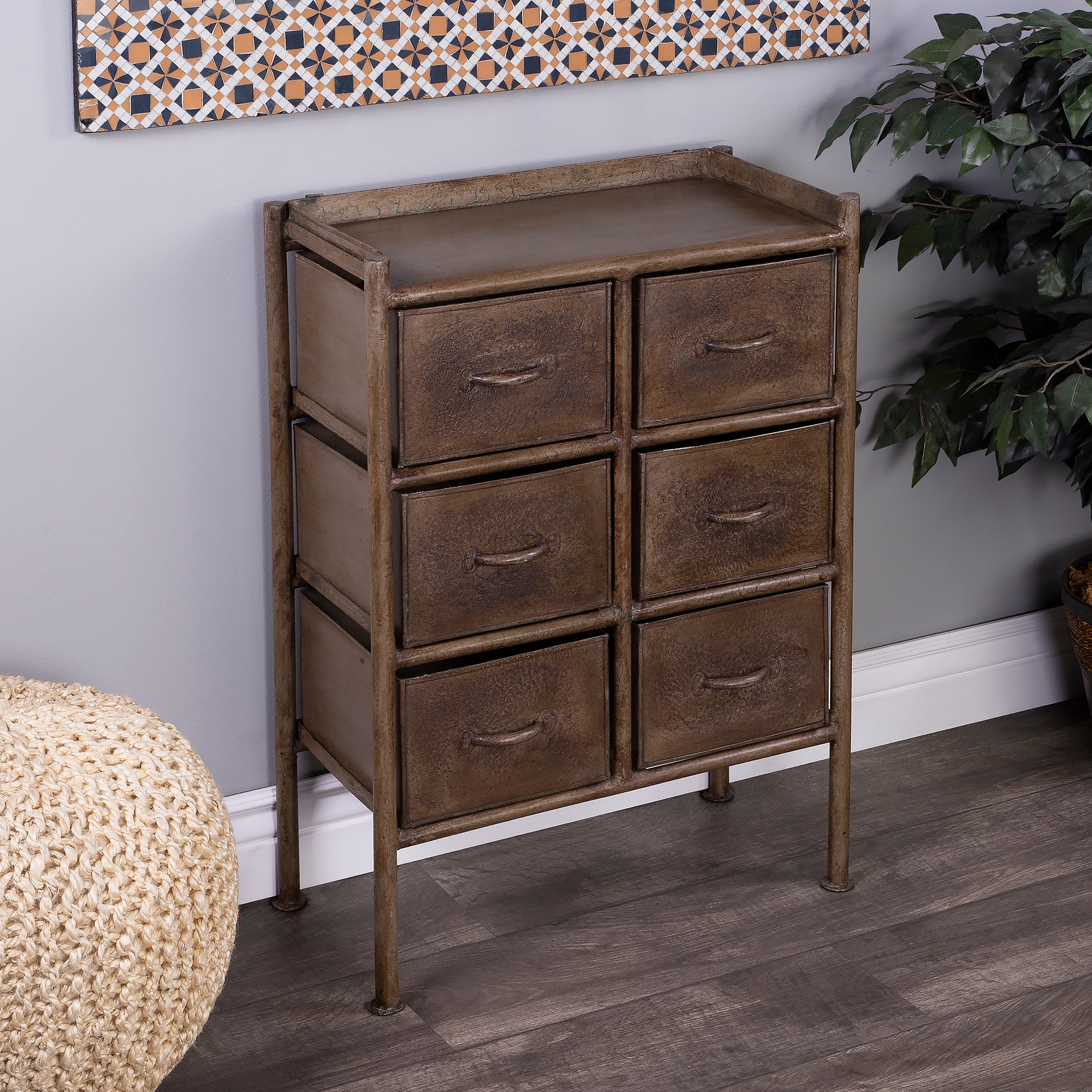 Butler Specialty Company Cameron 23 in. W Rectangular Iron Industrial Chic 6 Drawer Accent Chest, Bronze
