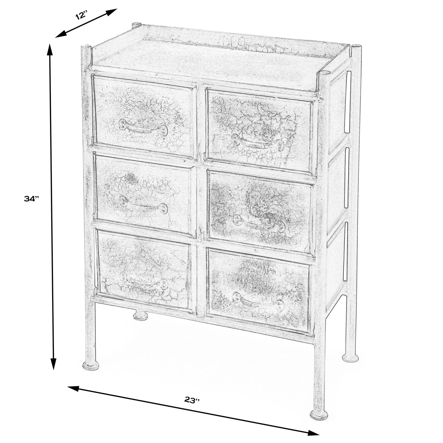 Butler Specialty Company Cameron 23 in. W Rectangular Iron Industrial Chic 6 Drawer Accent Chest, Bronze
