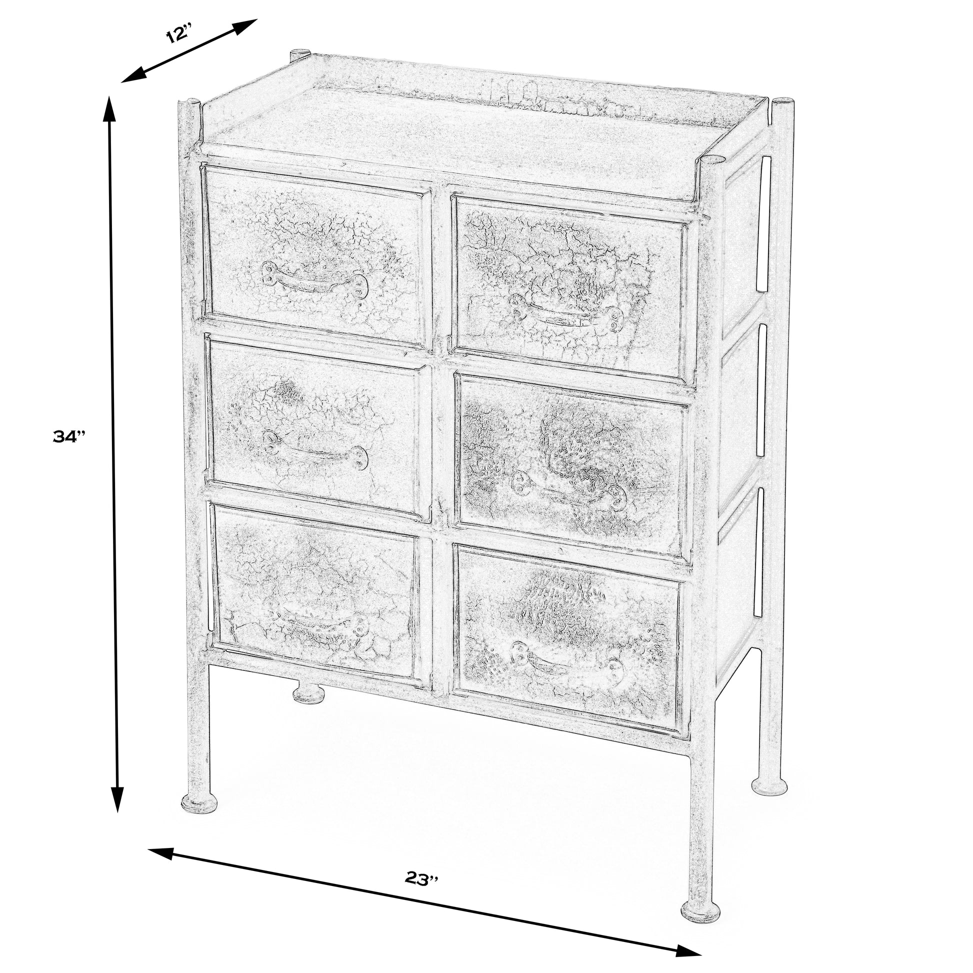 Butler Specialty Company Cameron 23 in. W Rectangular Iron Industrial Chic 6 Drawer Accent Chest, Bronze