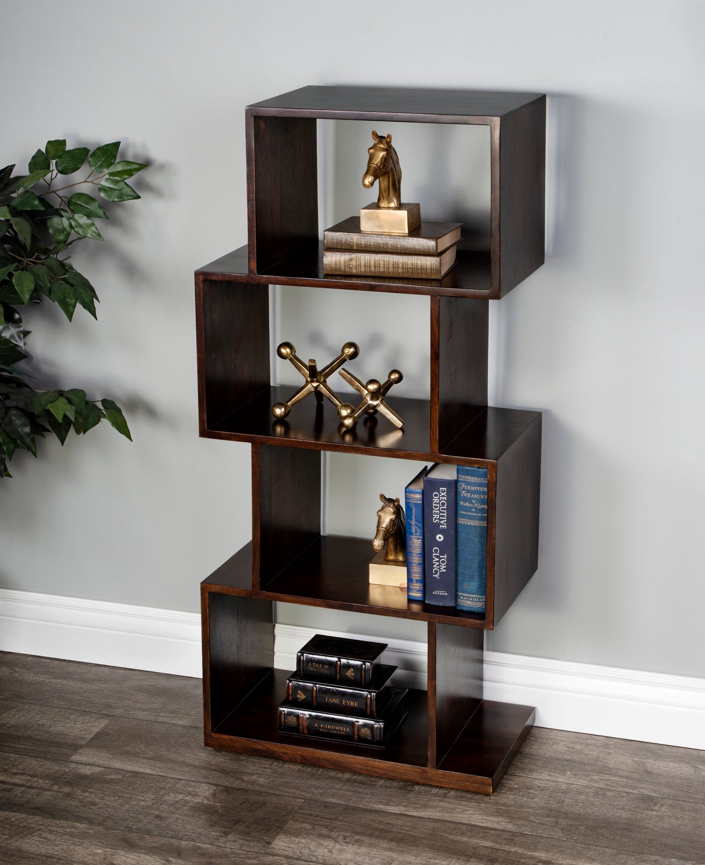 Butler Specialty Company Stockholm 21.5 in. W x 47.5 in. H Abstract Wood 4 Shelf Modern Etagere Bookshelf, Dark Brown