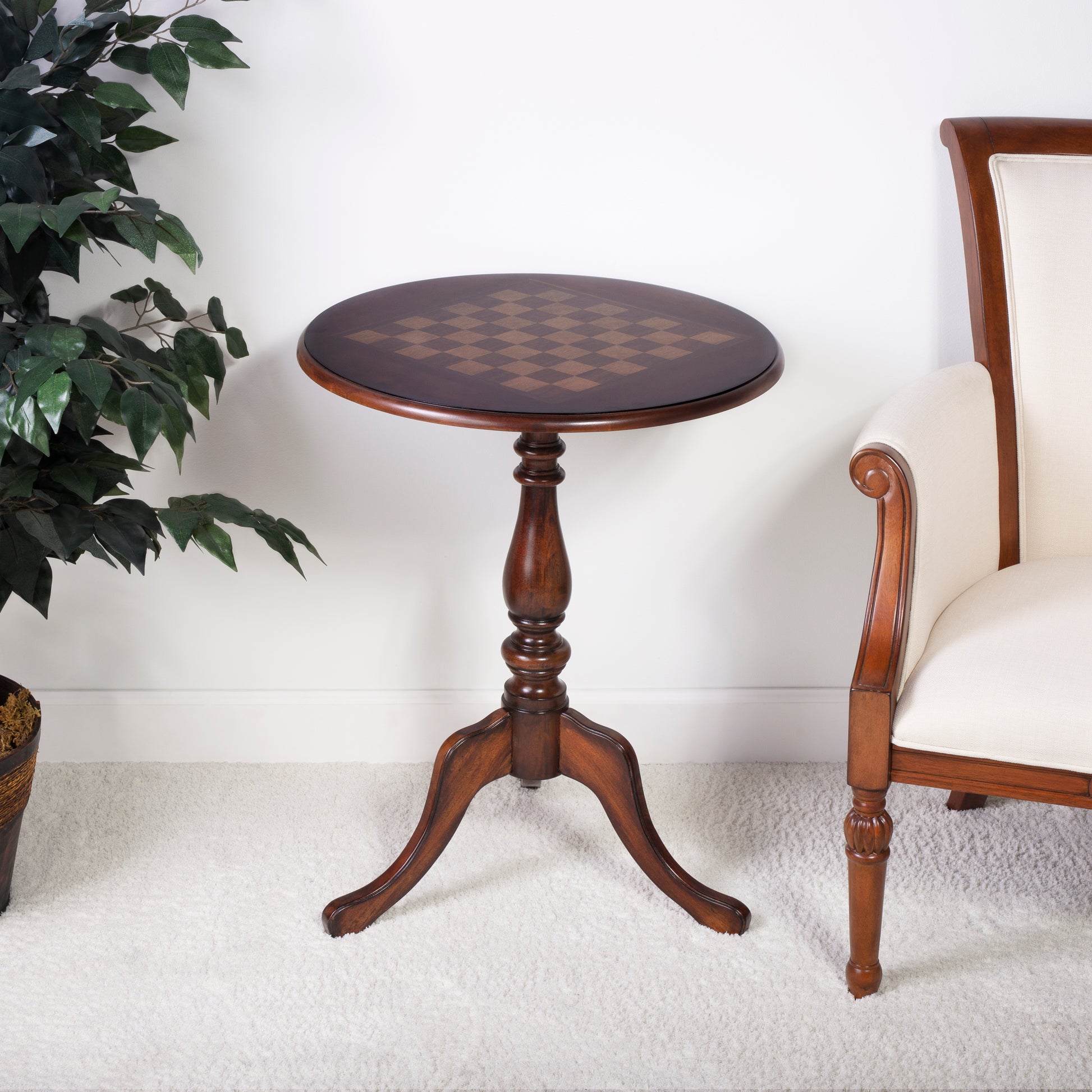 Butler Specialty Company Colbert 22 in. W Round  Wood Pedestal Game/Accent Table, Dark Brown