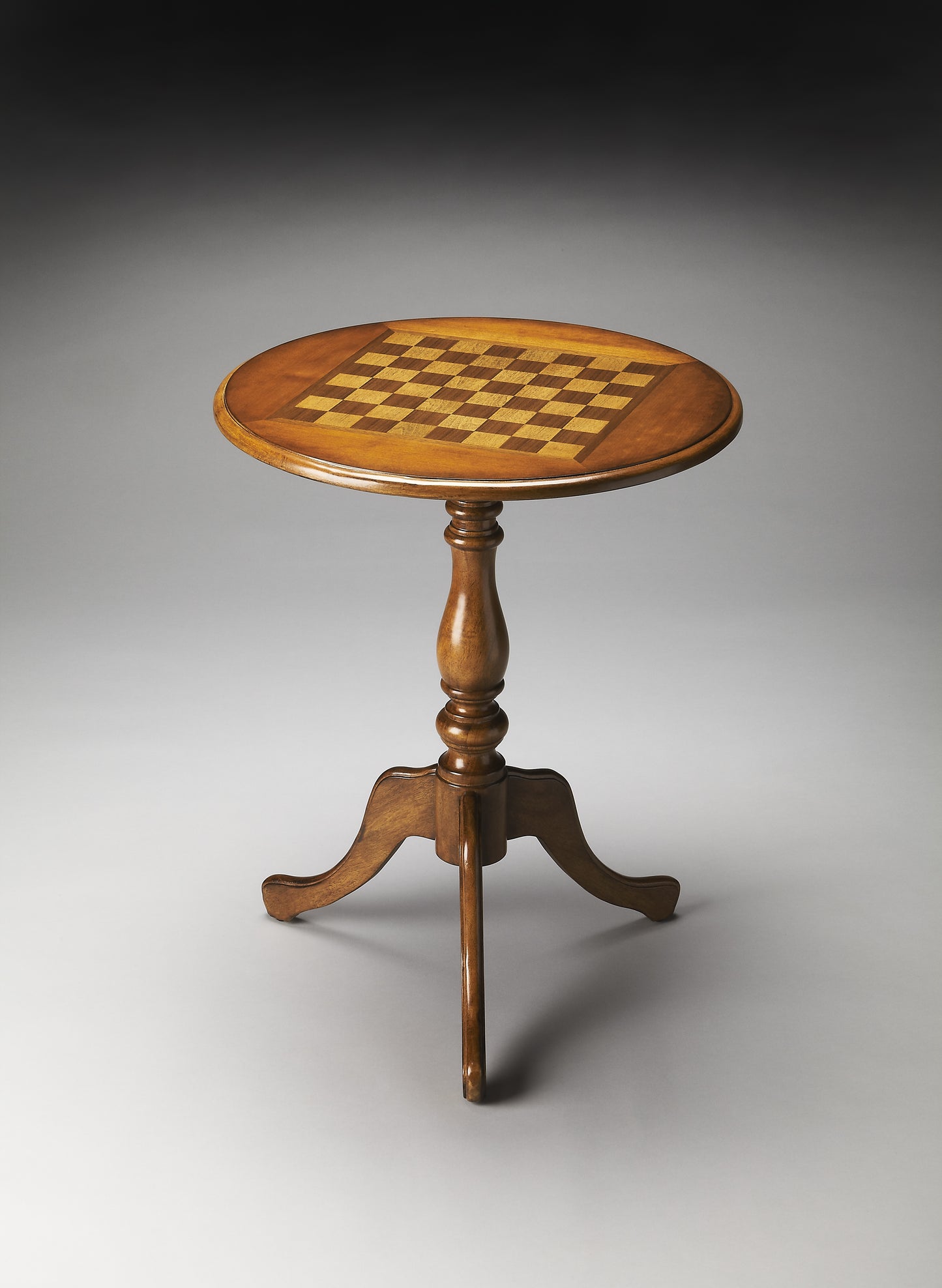 Butler Specialty Company Colbert 22 in. W Round  Wood Pedestal Game/Accent Table, Medium Brown