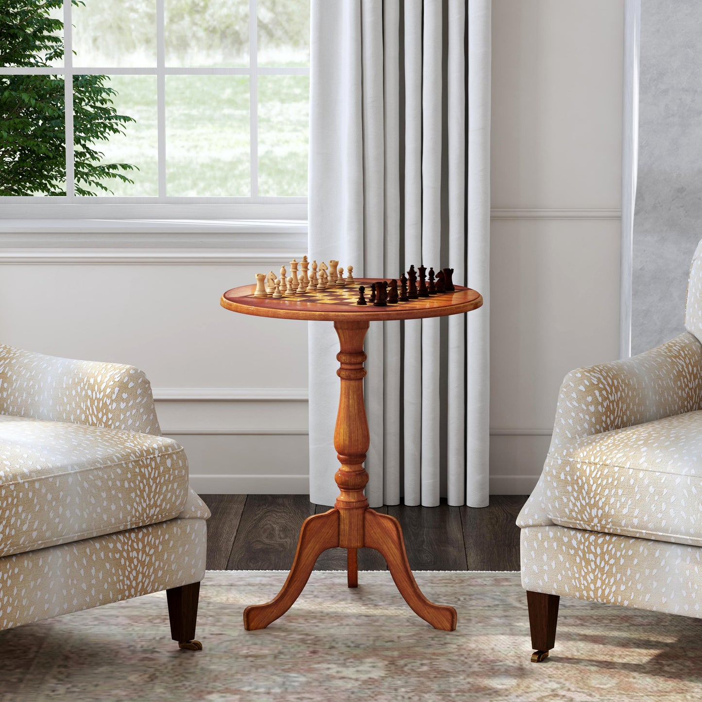 Butler Specialty Company Colbert 22 in. W Round  Wood Pedestal Game/Accent Table, Medium Brown