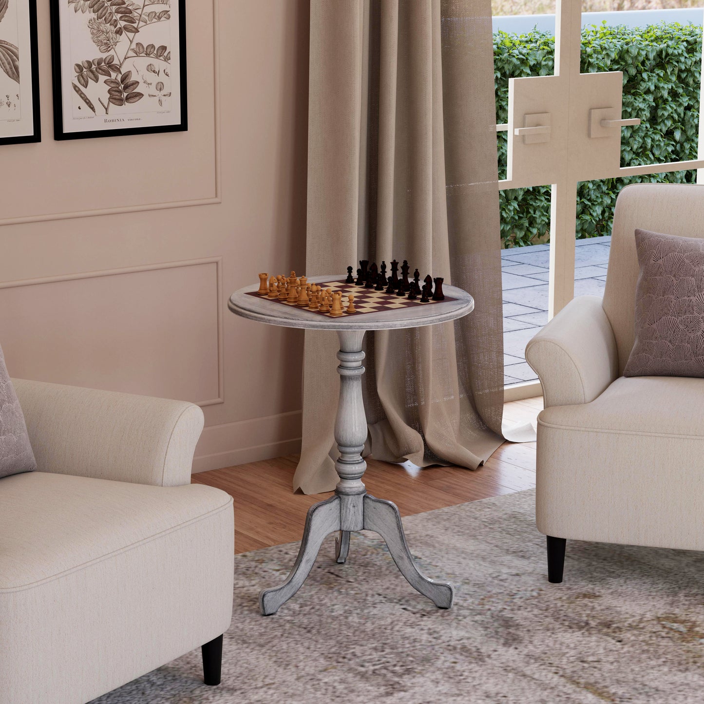 Butler Specialty Company Colbert 22 in. W Round  Wood Pedestal Game/Accent Table, Gray
