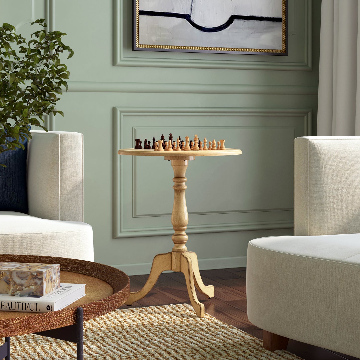 Colbert 22" Round Pedestal Game Table in Beige 3405424