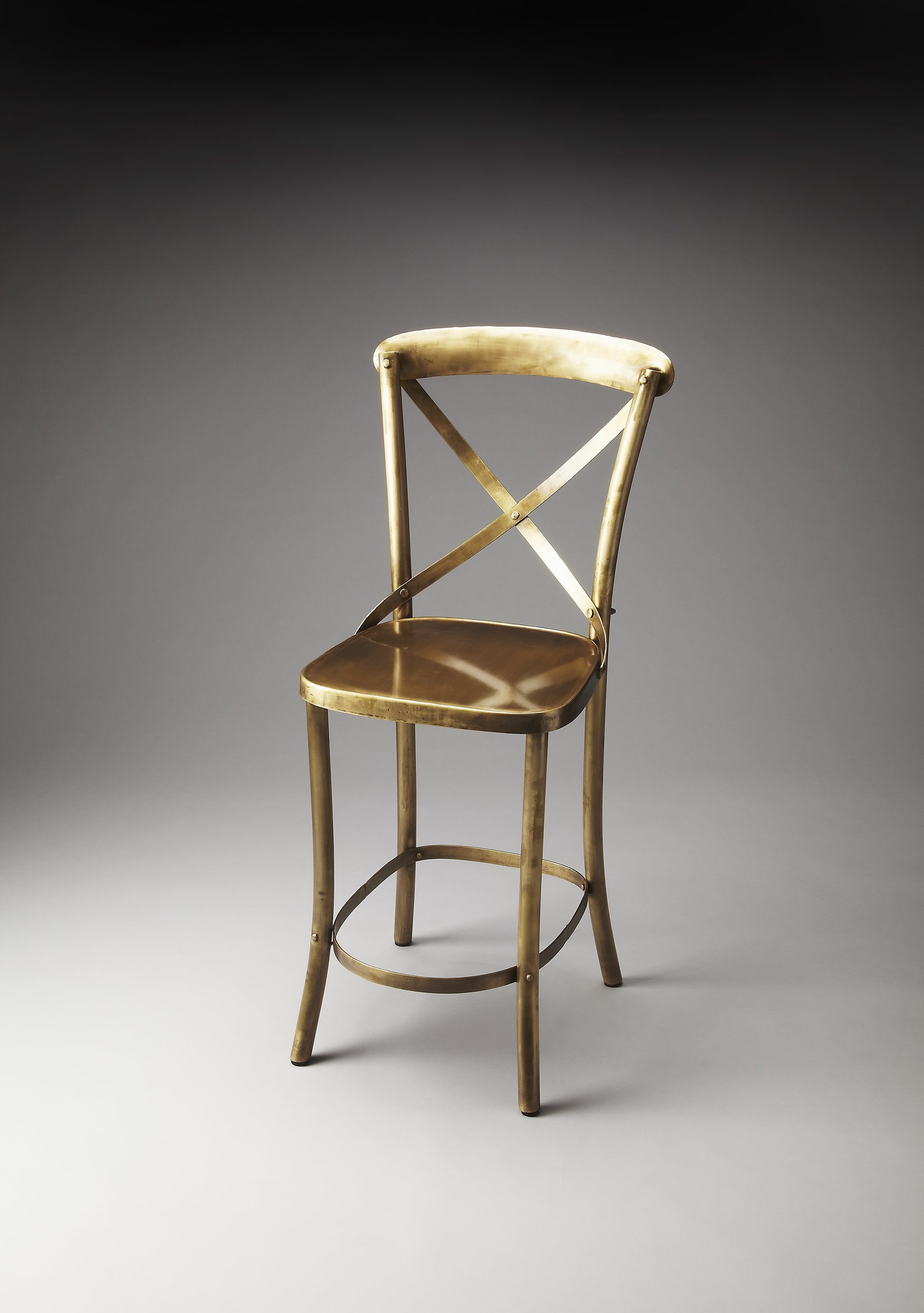 Butler Specialty Company Bennington Antique 24" Seat Height X Back Counter Stool with Footrest, Gold