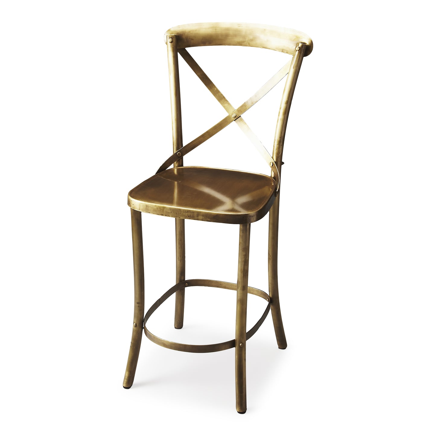 Butler Specialty Company Bennington Antique 24" Seat Height X Back Counter Stool with Footrest, Gold