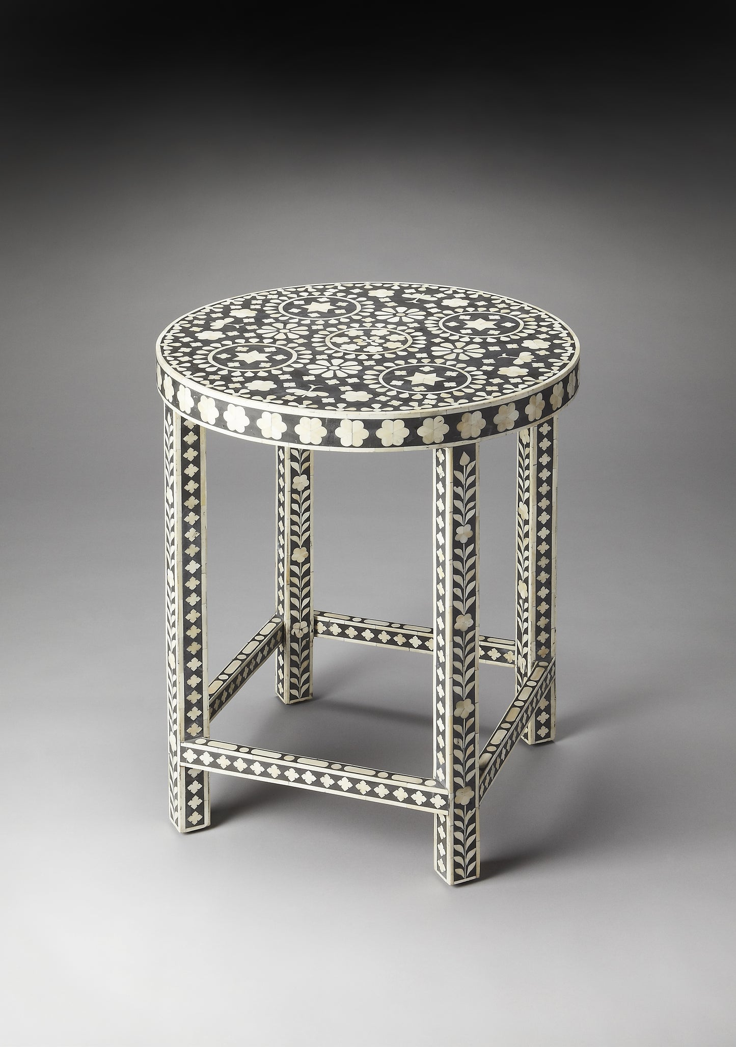 Gillian Bone Inlay Side Table in Black and White 3448318
