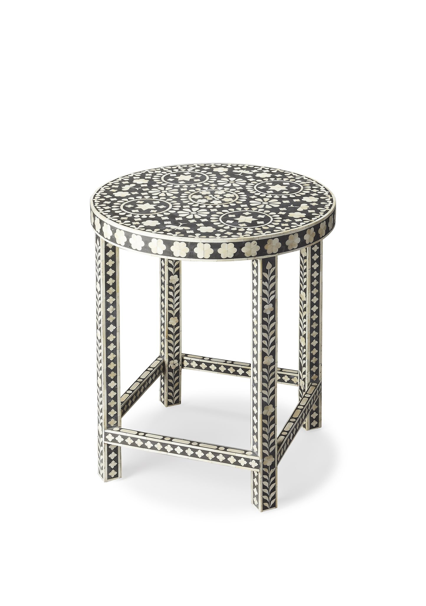 Gillian Bone Inlay Side Table in Black and White 3448318