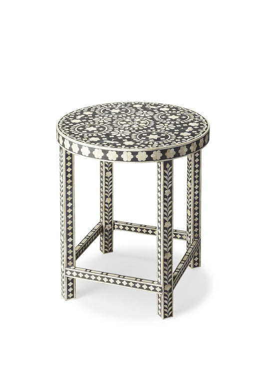 Gillian Bone Inlay Side Table in Black and White 3448318