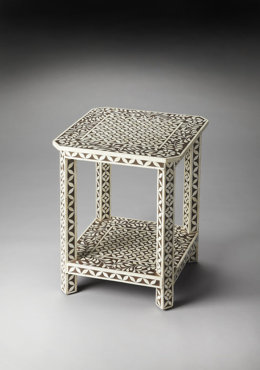 Butler Specialty Company Amelia 18.25 in. W Square Bone Inlay Side Table with Lower Open Shelf, Light Brown