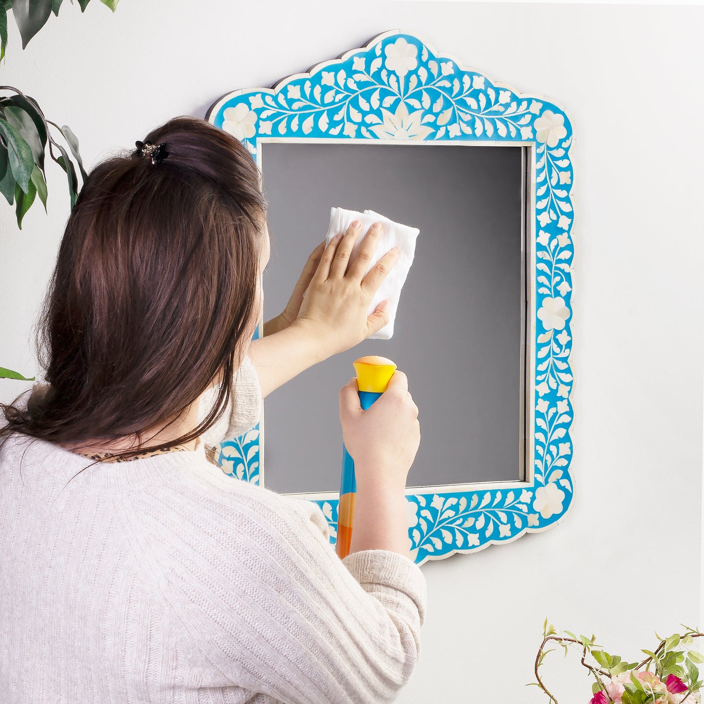 Butler Specialty Company Vivienne 20 in. W x 28 in. H Bone Inlay Vertical Accent Wall Mirror, Sky Blue
