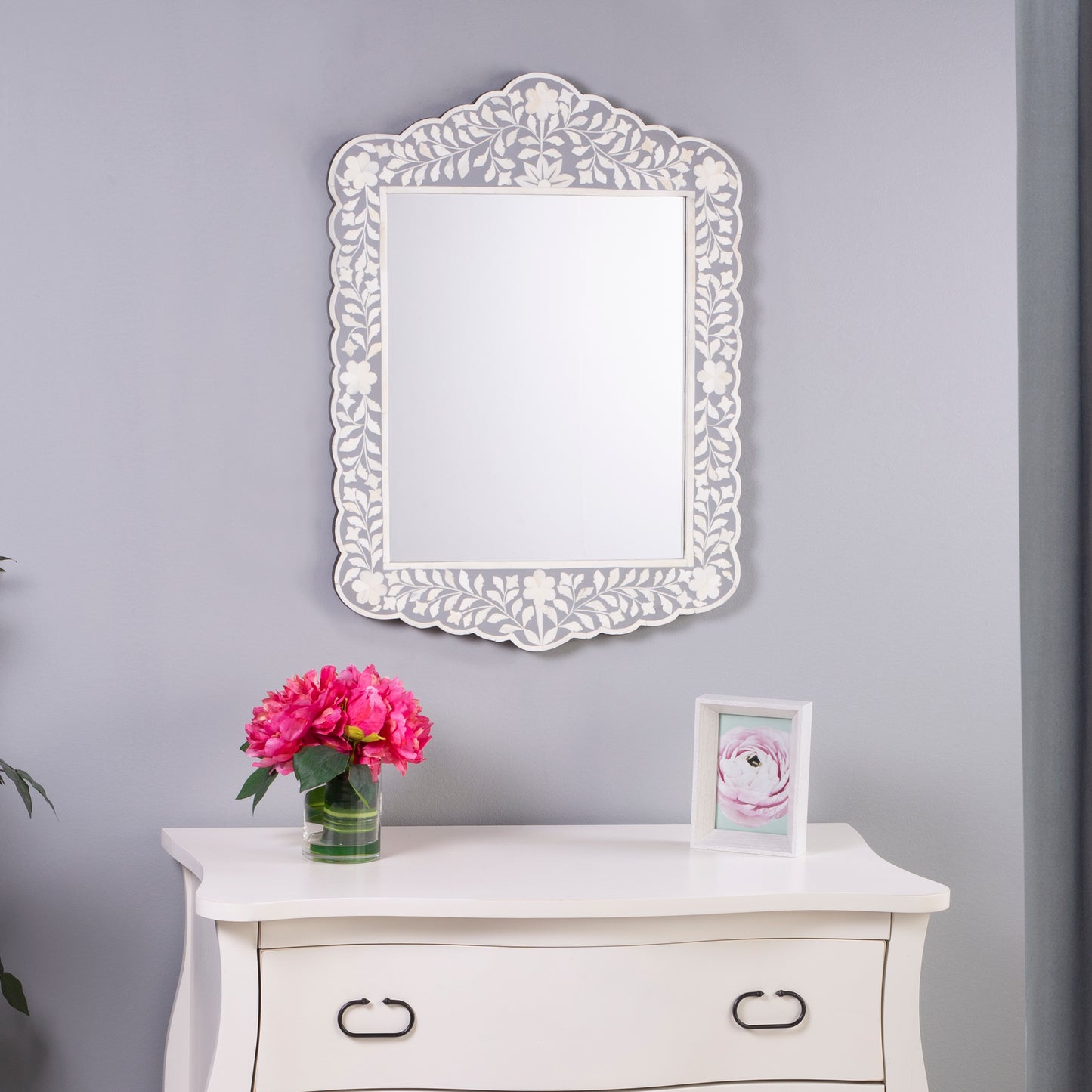 Butler Specialty Company Vivienne 20 in. W x 28 in. H Bone Inlay Vertical Accent Wall Mirror, Gray