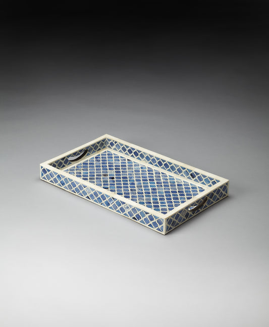 Butler Specialty Company Meknes 12 in. W Rectangular Bone Inlay Serving Tray, Blue