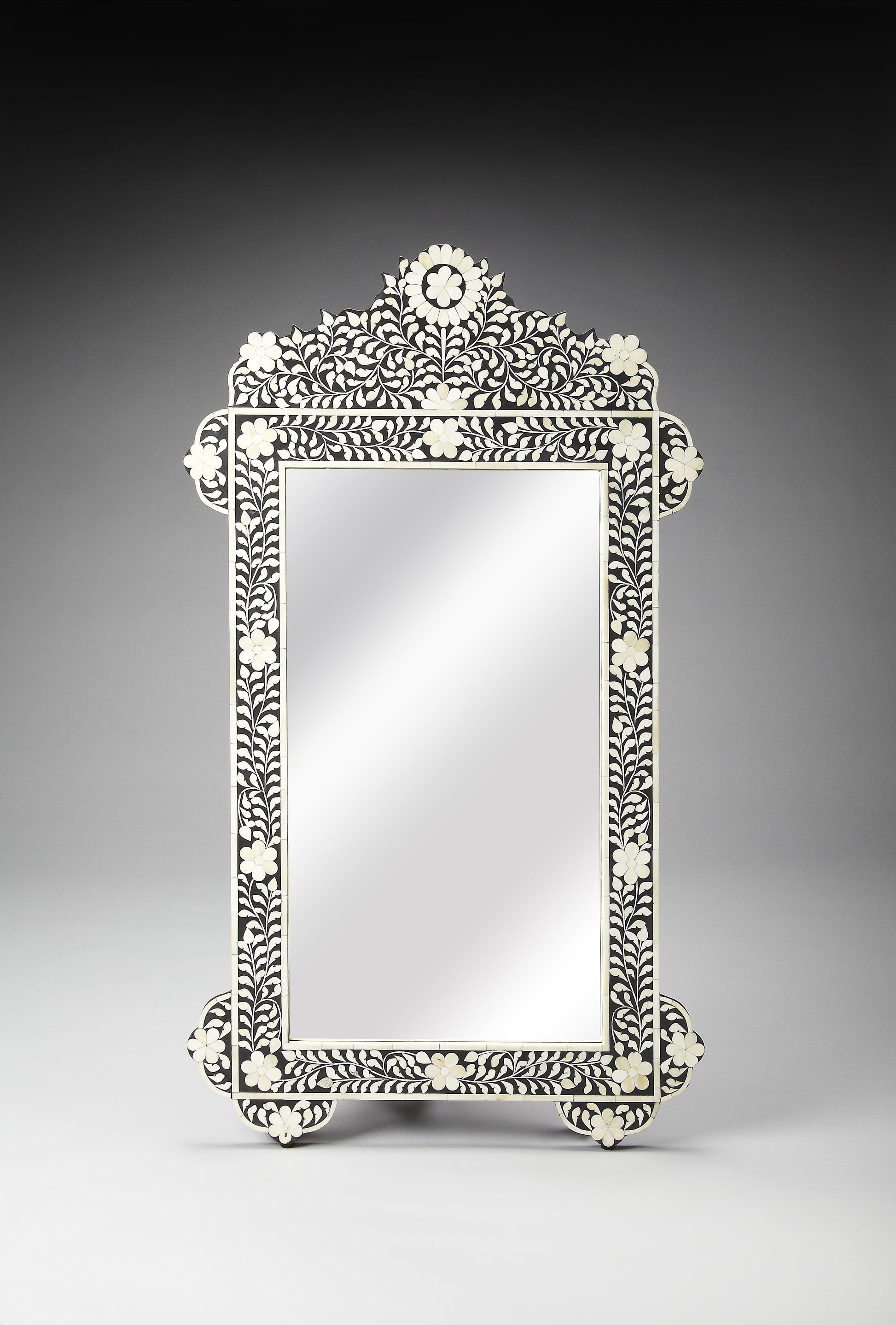 Butler Specialty Company Vivienne 28 in. W x 48 in. H Rectangular Crown Bone Inlay Wall Mirror, Black and White