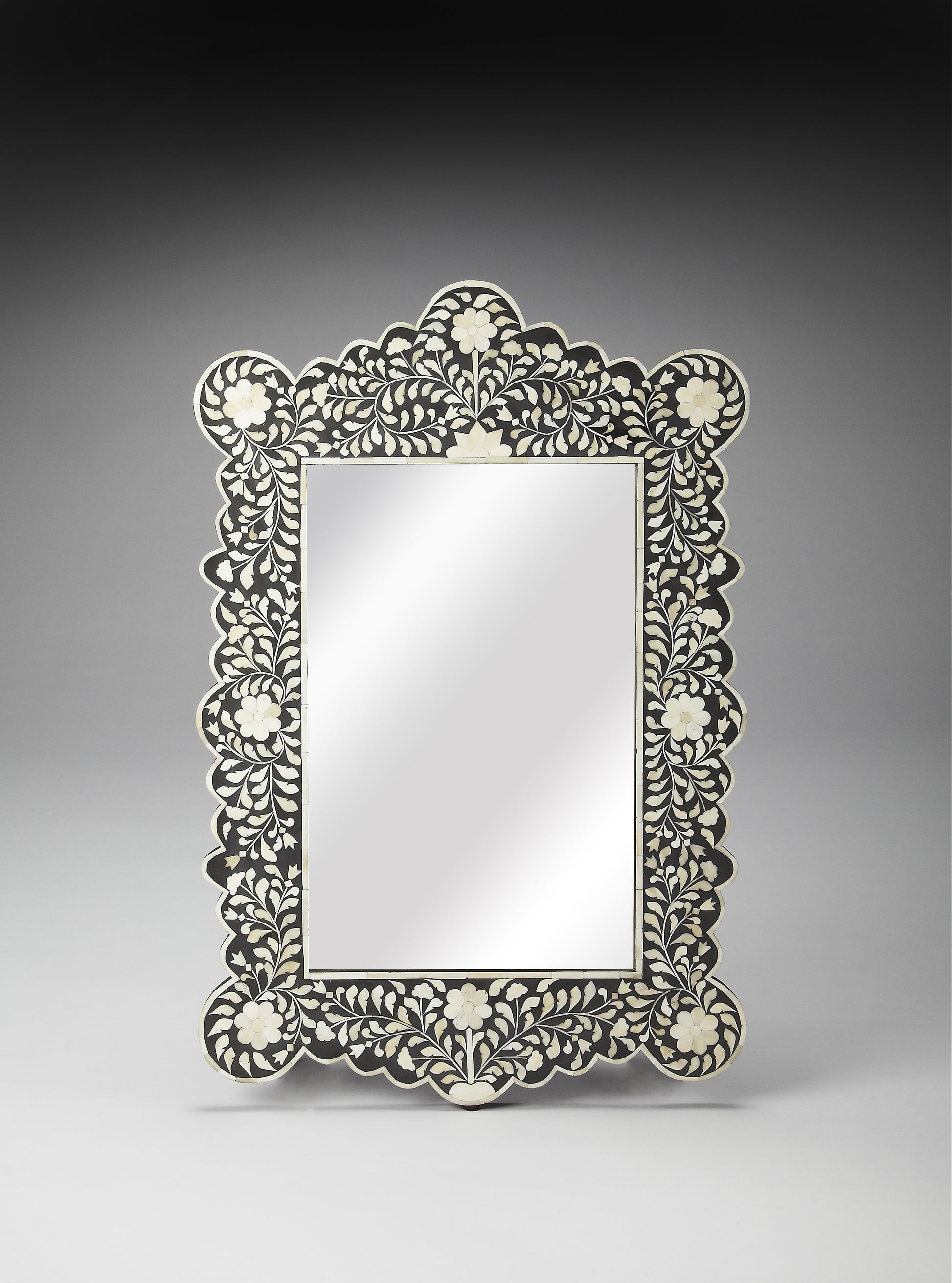 Butler Specialty Company Vivienne 24 in. W x 36 in. H Rectangular Arched Bone Inlay Wall Mirror, Black and White
