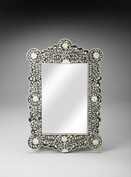 Butler Specialty Company Vivienne 24 in. W x 36 in. H Rectangular Arched Bone Inlay Wall Mirror, Black and White