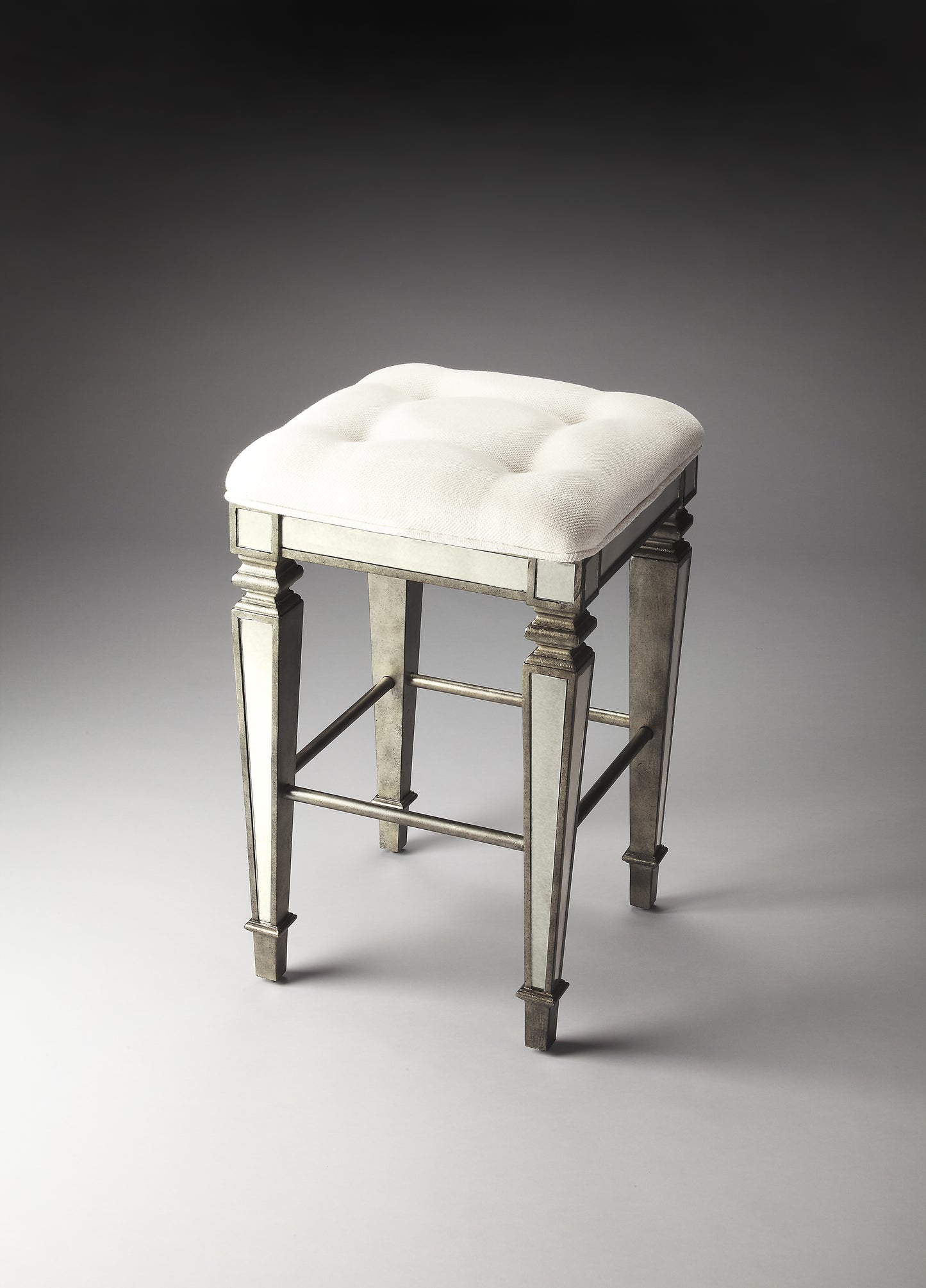 Butler Specialty Company Celeste 30 in. Seat Height Upholstered and Mirrored Bar Stool, Silver