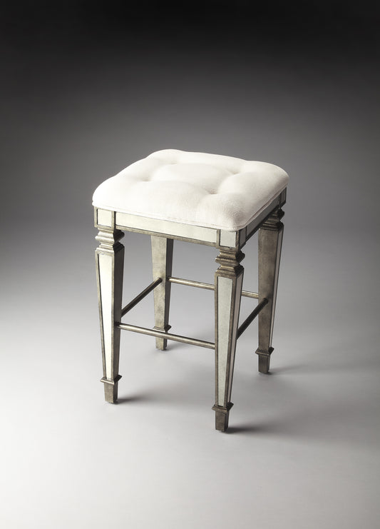 Butler Specialty Company Celeste 30 in. Seat Height Upholstered and Mirrored Bar Stool, Silver