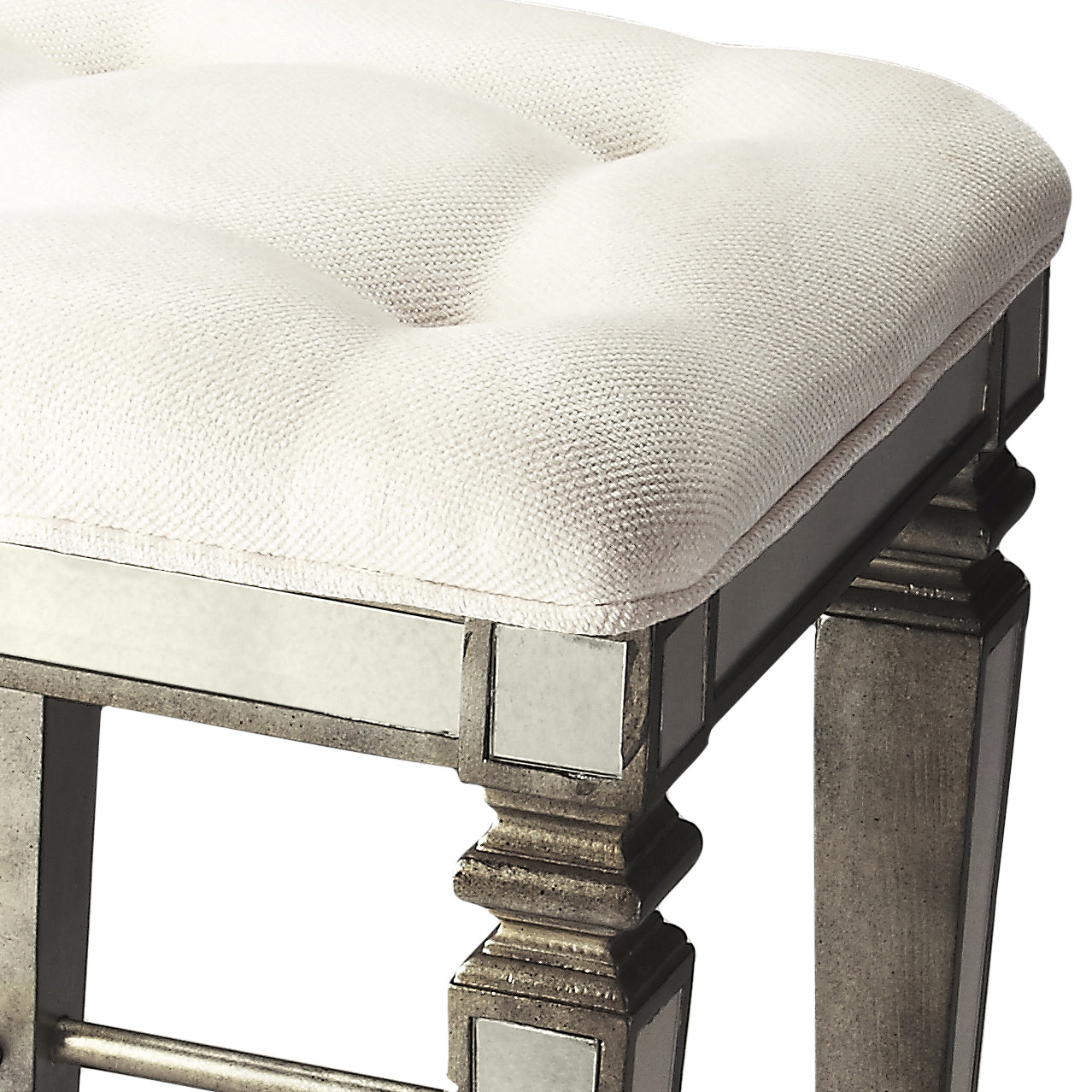Butler Specialty Company Celeste 30 in. Seat Height Upholstered and Mirrored Bar Stool, Silver