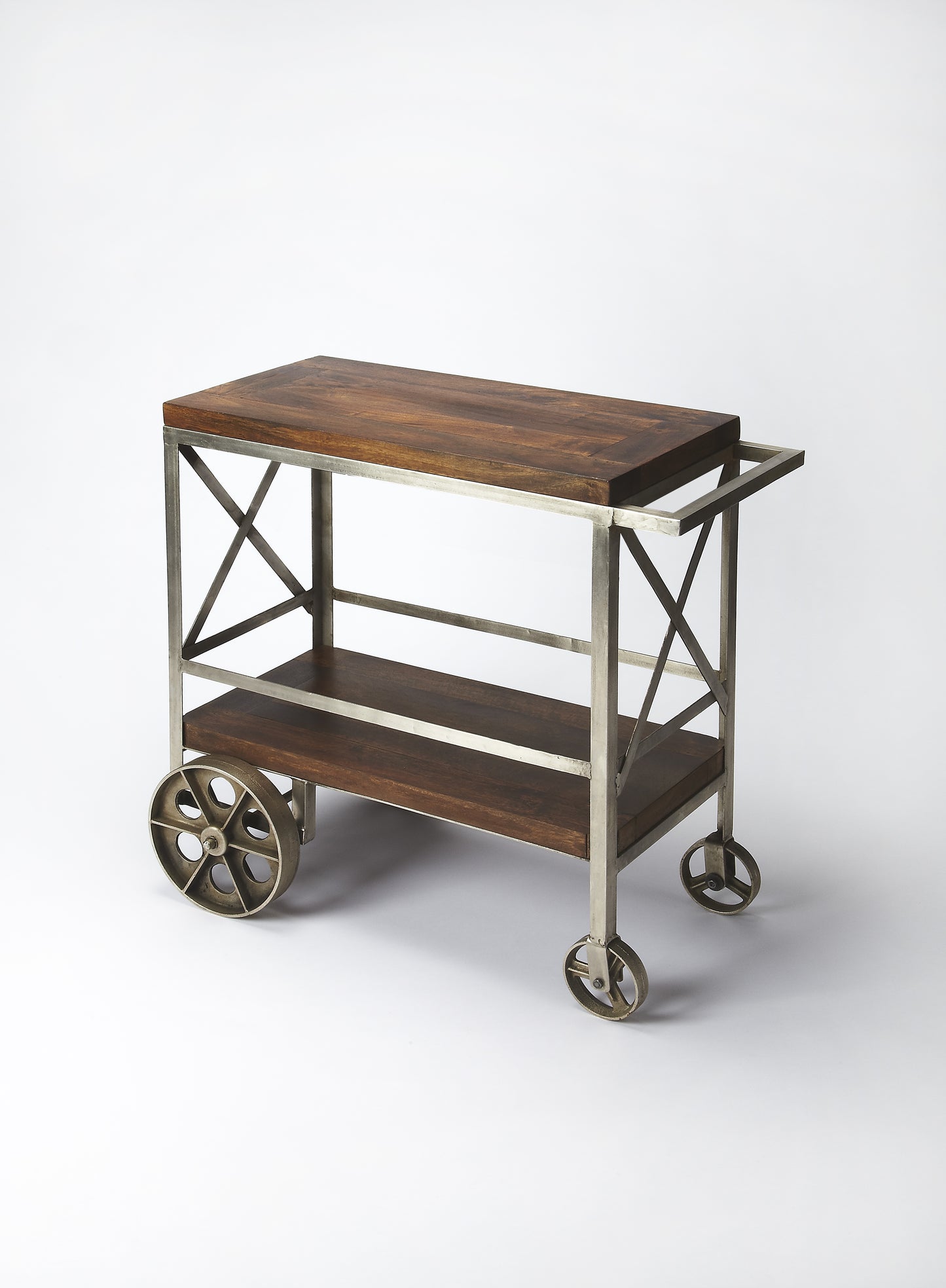 Butler Specialty Company Merrill 34 in. W Rectangular Metal and Wood Mobile 2 Tier Bar Cart, Multi-Color