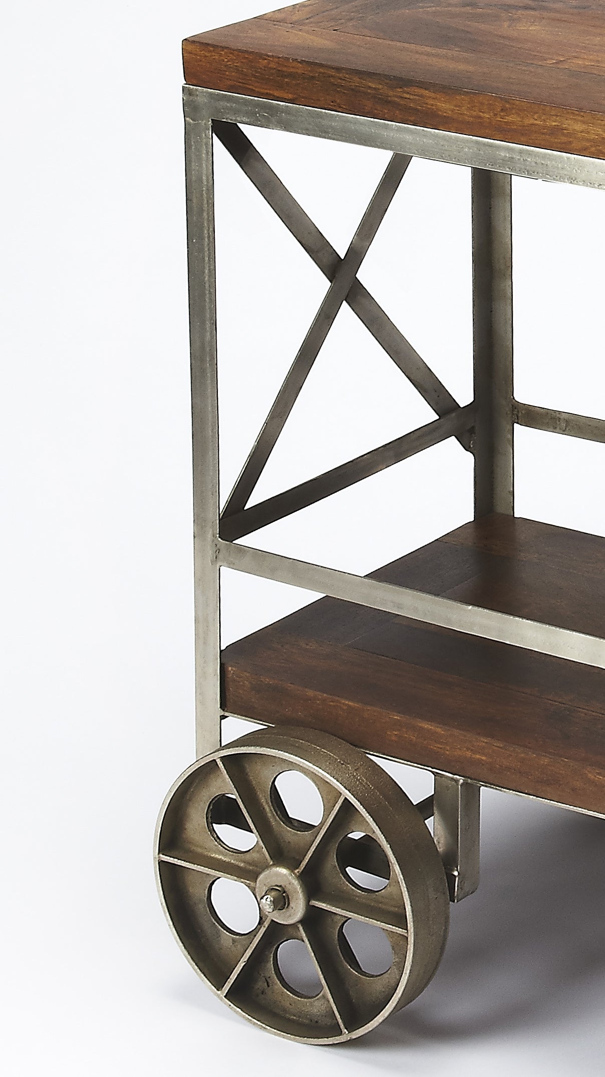 Butler Specialty Company Merrill 34 in. W Rectangular Metal and Wood Mobile 2 Tier Bar Cart, Multi-Color