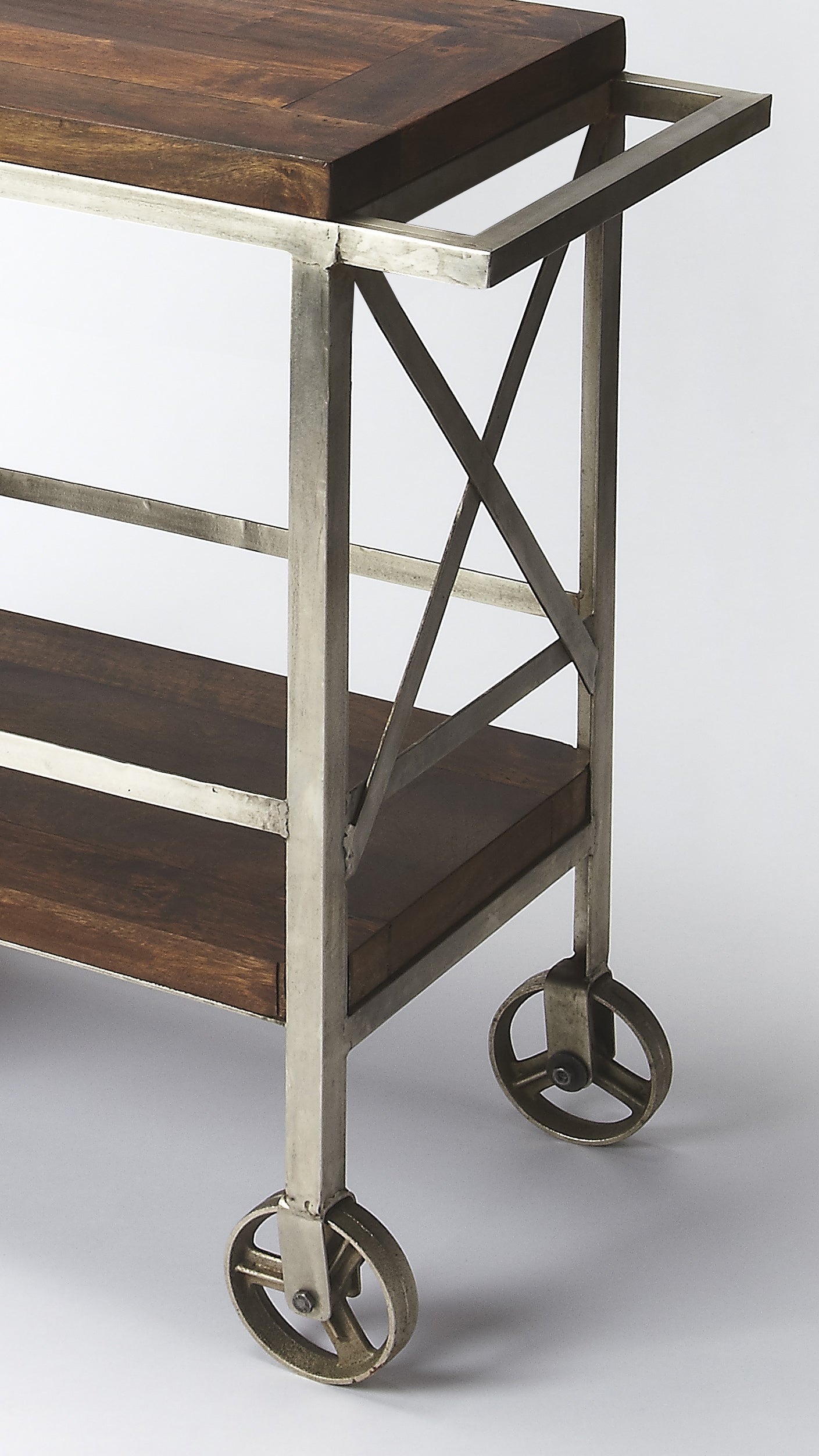 Butler Specialty Company Merrill 34 in. W Rectangular Metal and Wood Mobile 2 Tier Bar Cart, Multi-Color