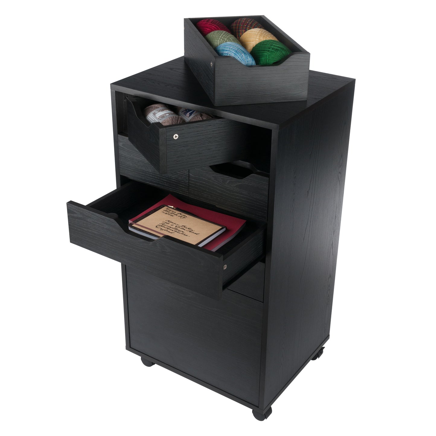 Halifax Bins & Drawers Multi-Storage Tall Mobile Cabinet, Black