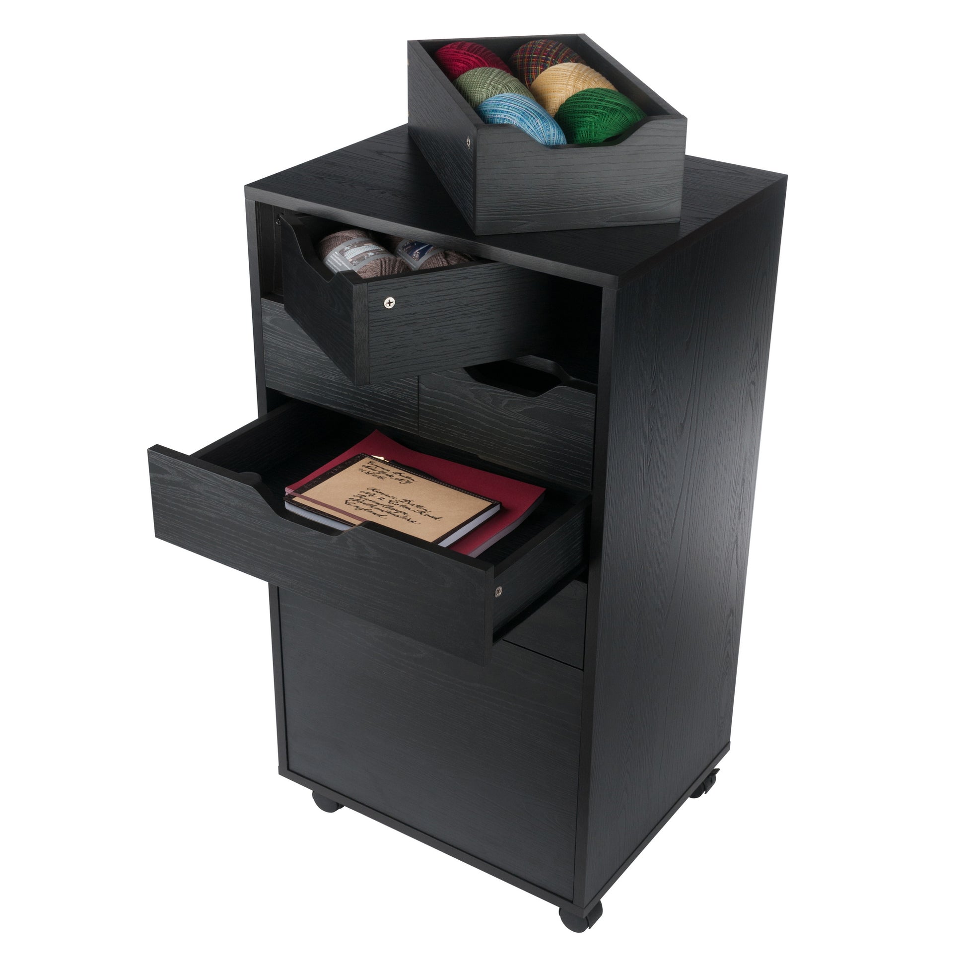 Halifax Bins & Drawers Multi-Storage Tall Mobile Cabinet, Black