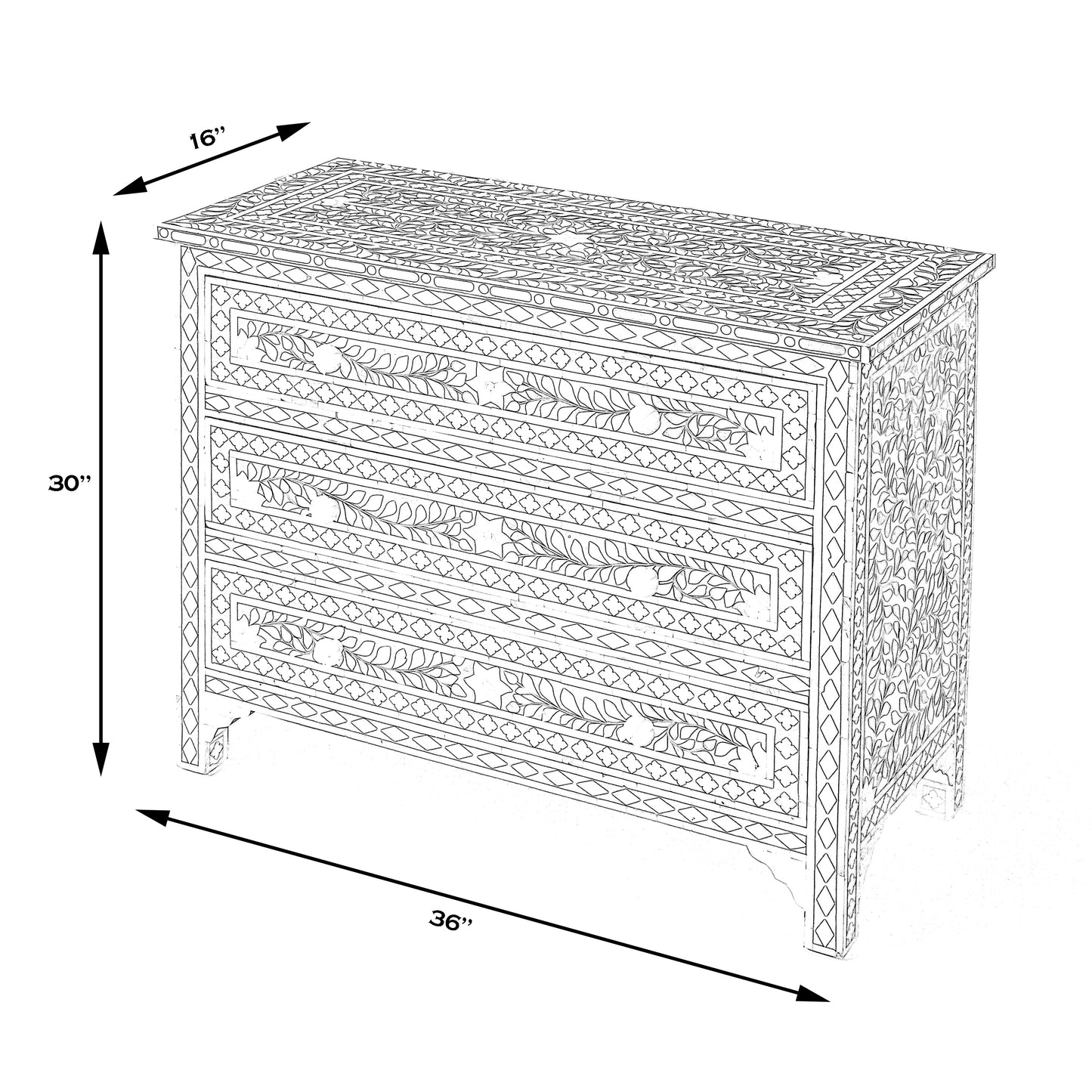 Butler Specialty Company Vivienne 36 in. W Rectangular Mother Of Pearl 3 Drawer Accent Chest, Black