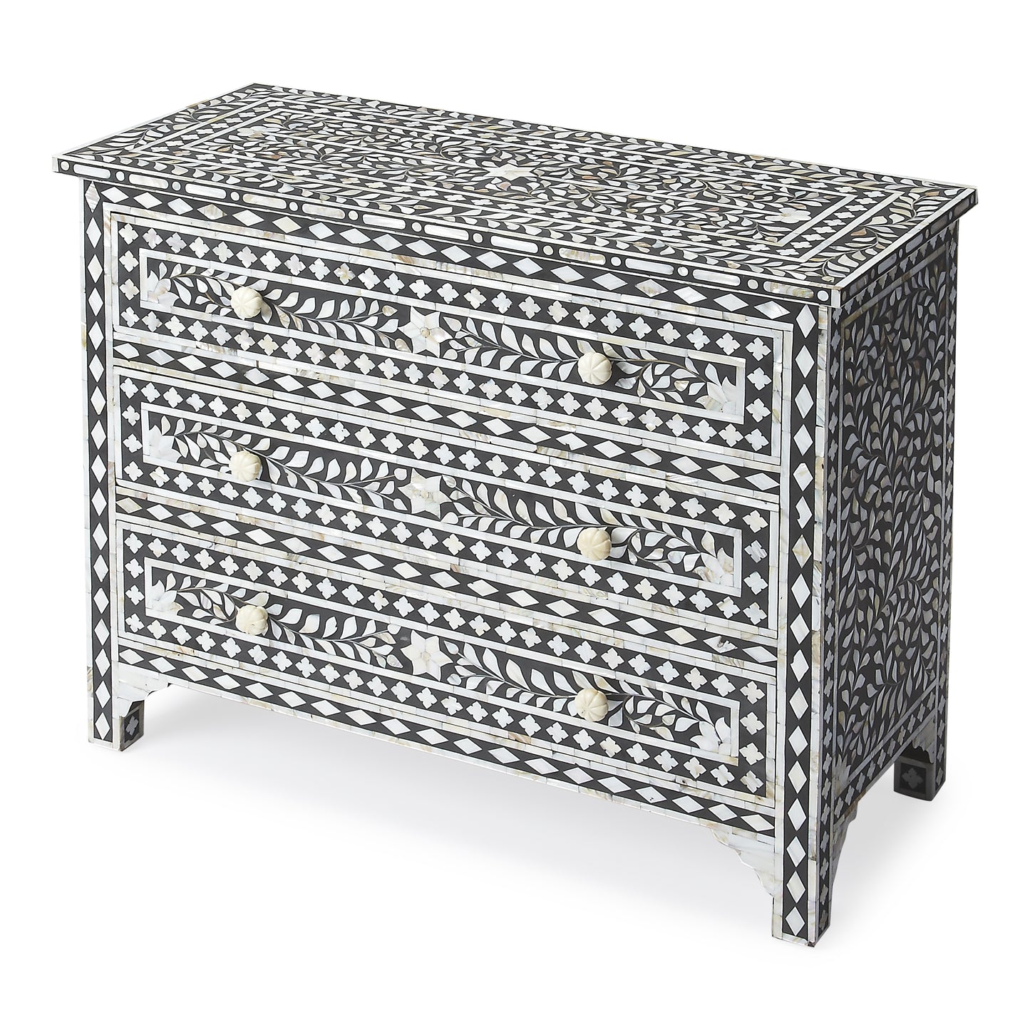 Butler Specialty Company Vivienne 36 in. W Rectangular Mother Of Pearl 3 Drawer Accent Chest, Black