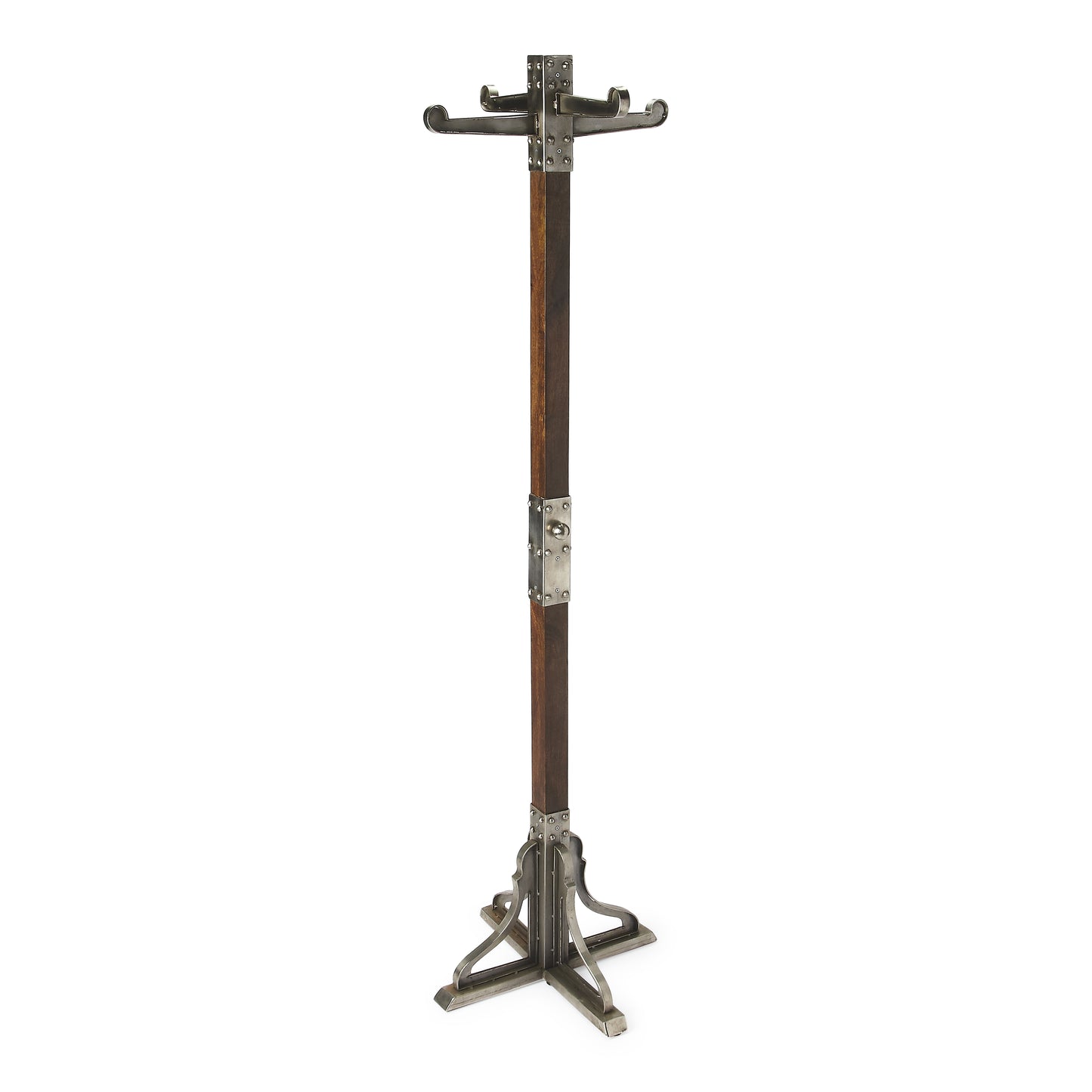 Butler Specialty Company Carston 70.5 in. H Wood and Metal Industrial Chic 4 Hook Coat Rack, Multi-Color