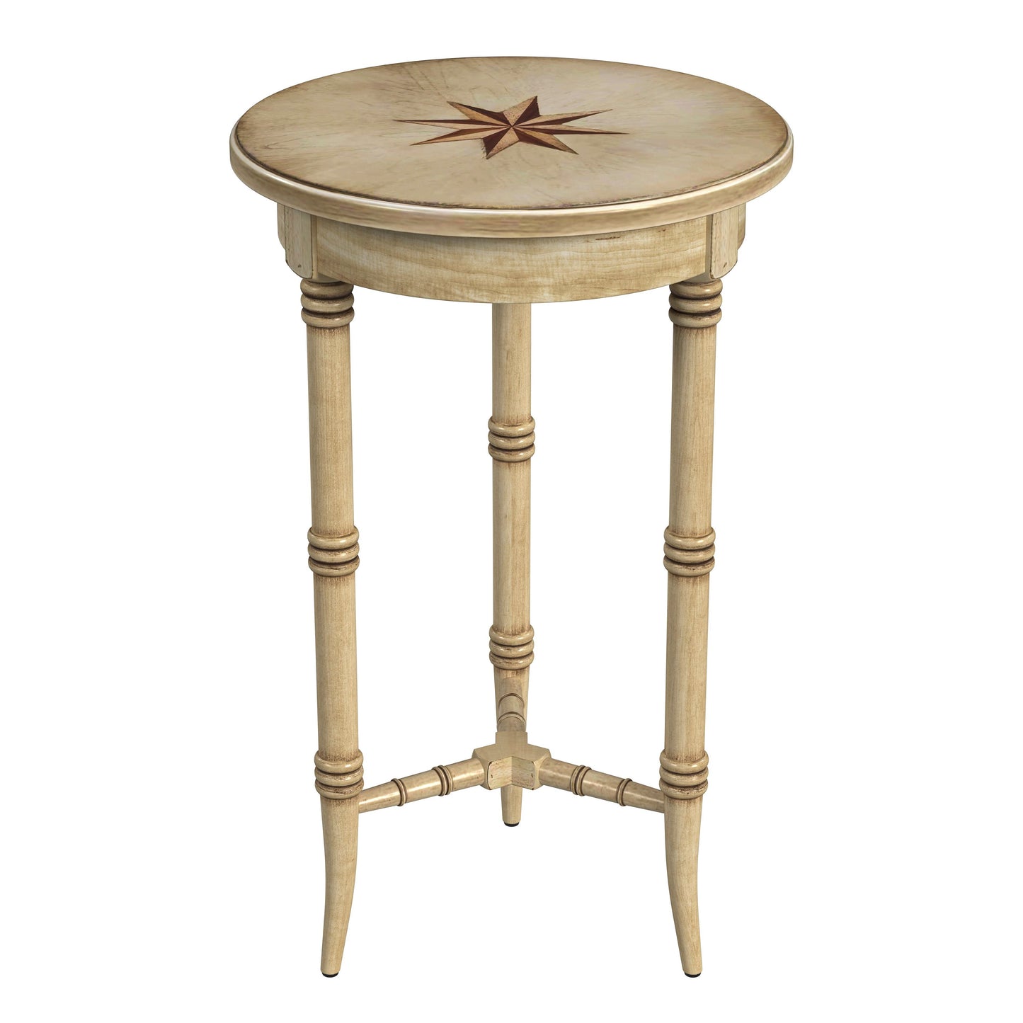 Butler Specialty Company Isla 16 in. W Round Wood 3 Leg Side Table, Beige