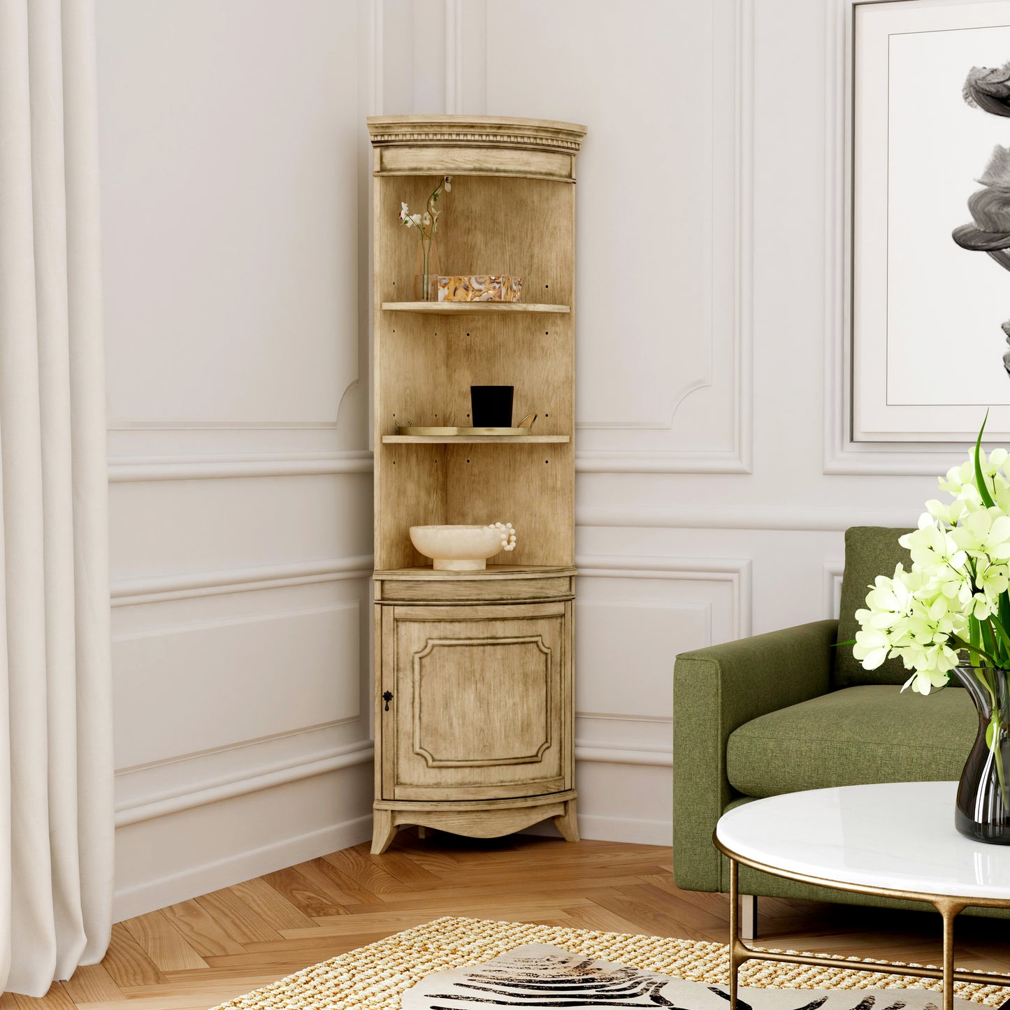 Dowling 1 Door Corner Cabinet in Beige 3621424