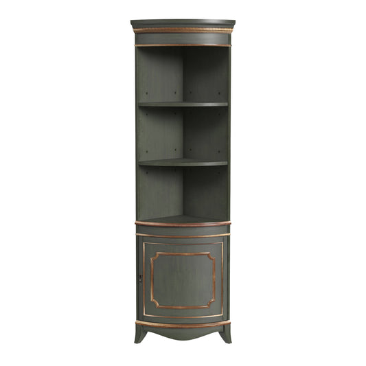 Butler Specialty Company Dowling 24 in. W x 73 in. H Quarter Round Wood Corner Cabinet with 3 Open Shelves and 1 Lower Storage Cabinet, Pastel Green