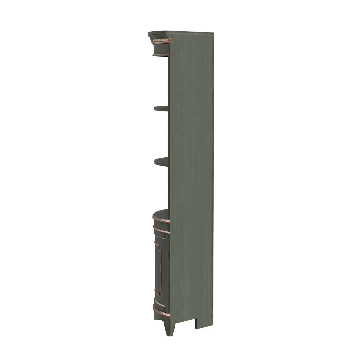 Butler Specialty Company Dowling 24 in. W x 73 in. H Quarter Round Wood Corner Cabinet with 3 Open Shelves and 1 Lower Storage Cabinet, Pastel Green