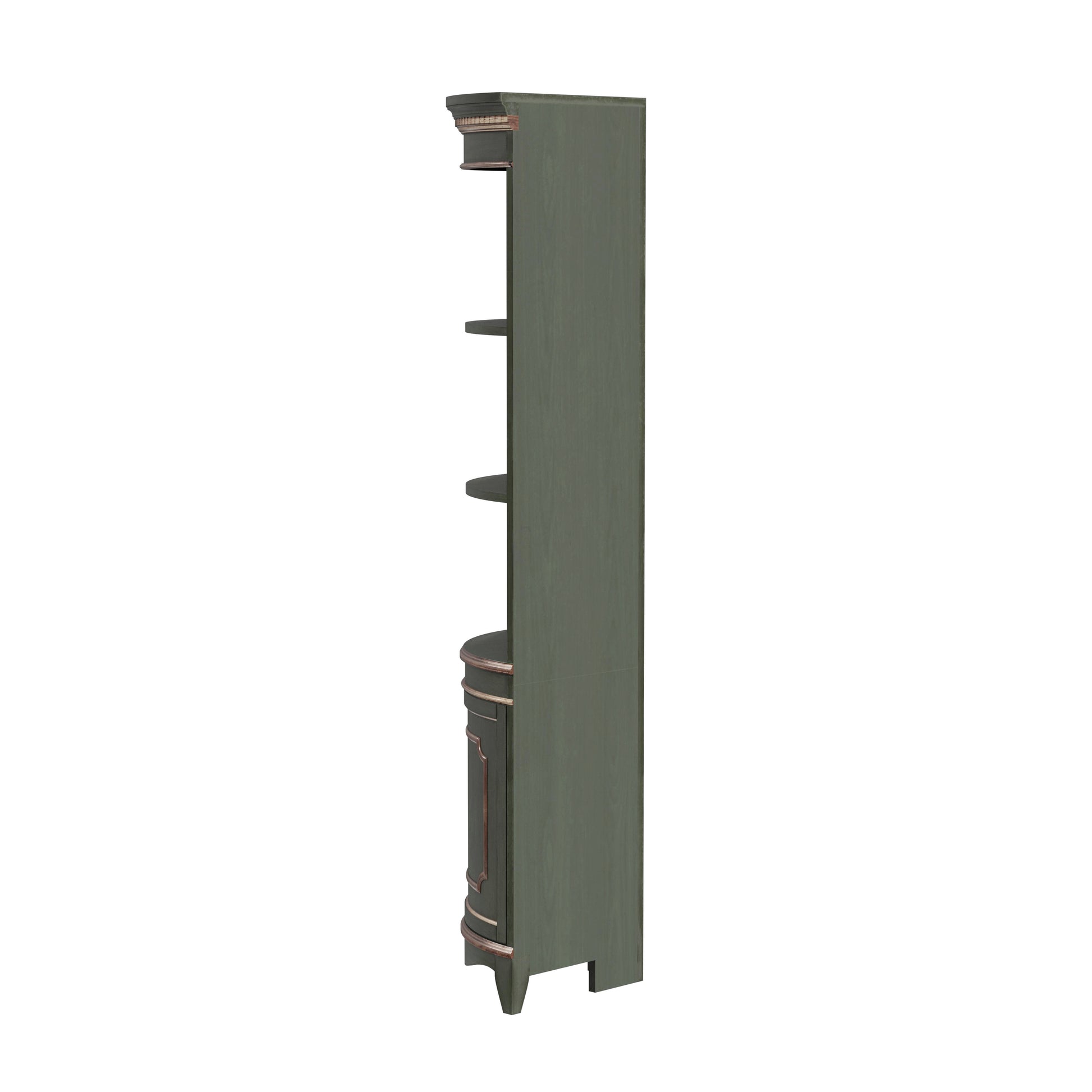 Butler Specialty Company Dowling 24 in. W x 73 in. H Quarter Round Wood Corner Cabinet with 3 Open Shelves and 1 Lower Storage Cabinet, Pastel Green