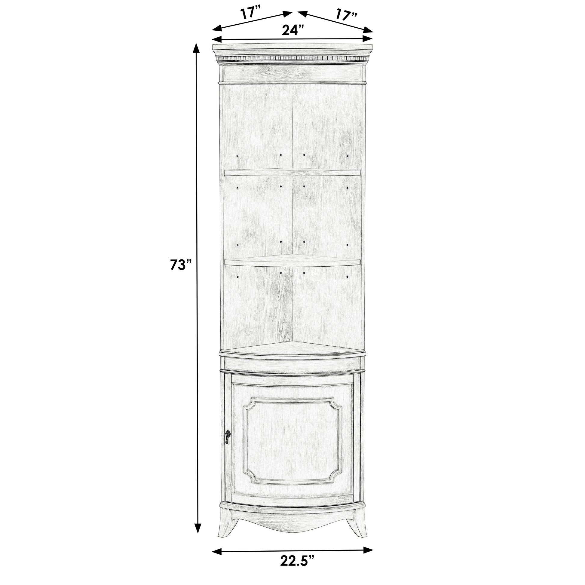 Butler Specialty Company Dowling 24 in. W x 73 in. H Quarter Round Wood Corner Cabinet with 3 Open Shelves and 1 Lower Storage Cabinet, Pastel Green
