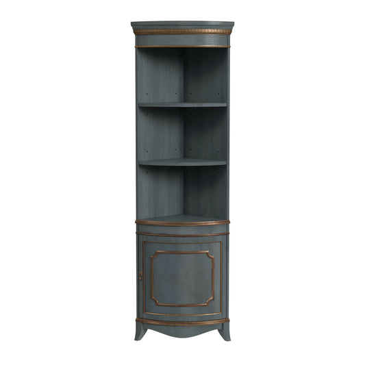 Butler Specialty Company Dowling 24 in. W x 73 in. H Quarter Round Wood Corner Cabinet with 3 Open Shelves and 1 Lower Storage Cabinet, Pastel Blue